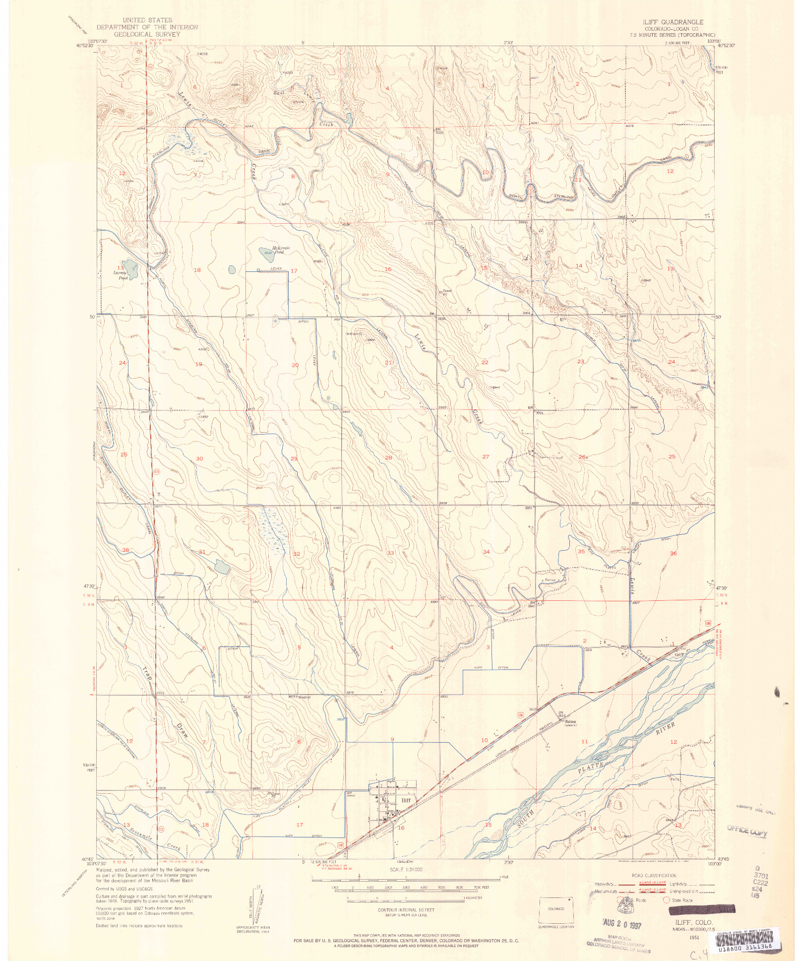 USGS 1:24000-SCALE QUADRANGLE FOR ILIFF, CO 1951