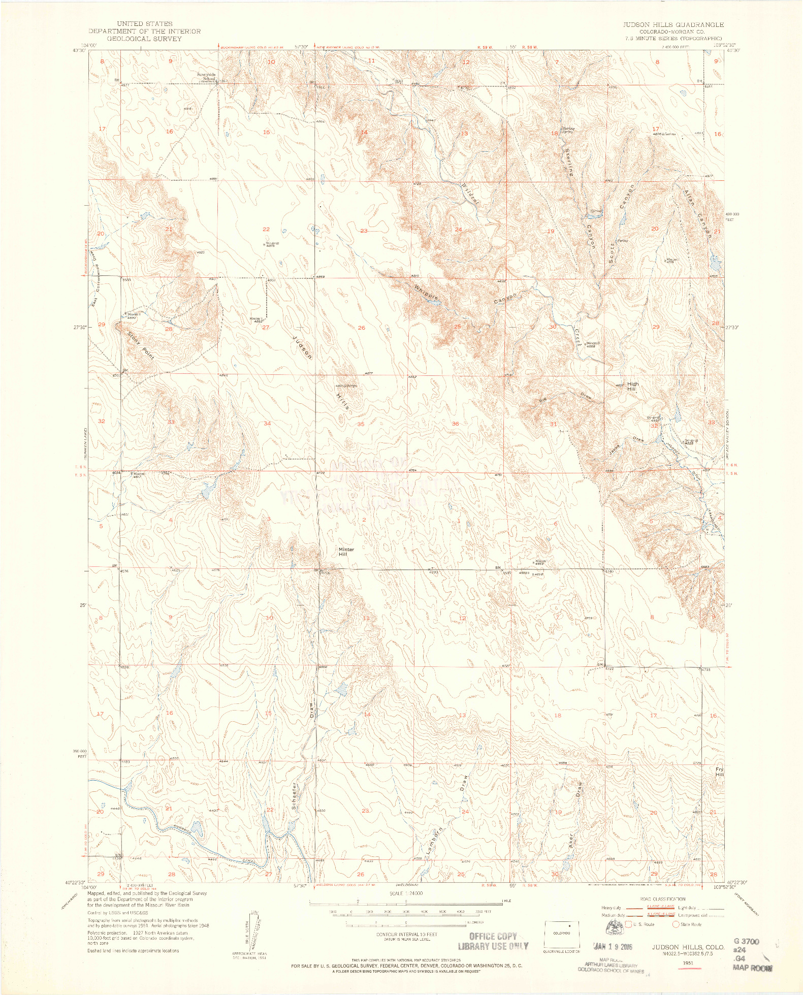 USGS 1:24000-SCALE QUADRANGLE FOR JUDSON HILLS, CO 1951