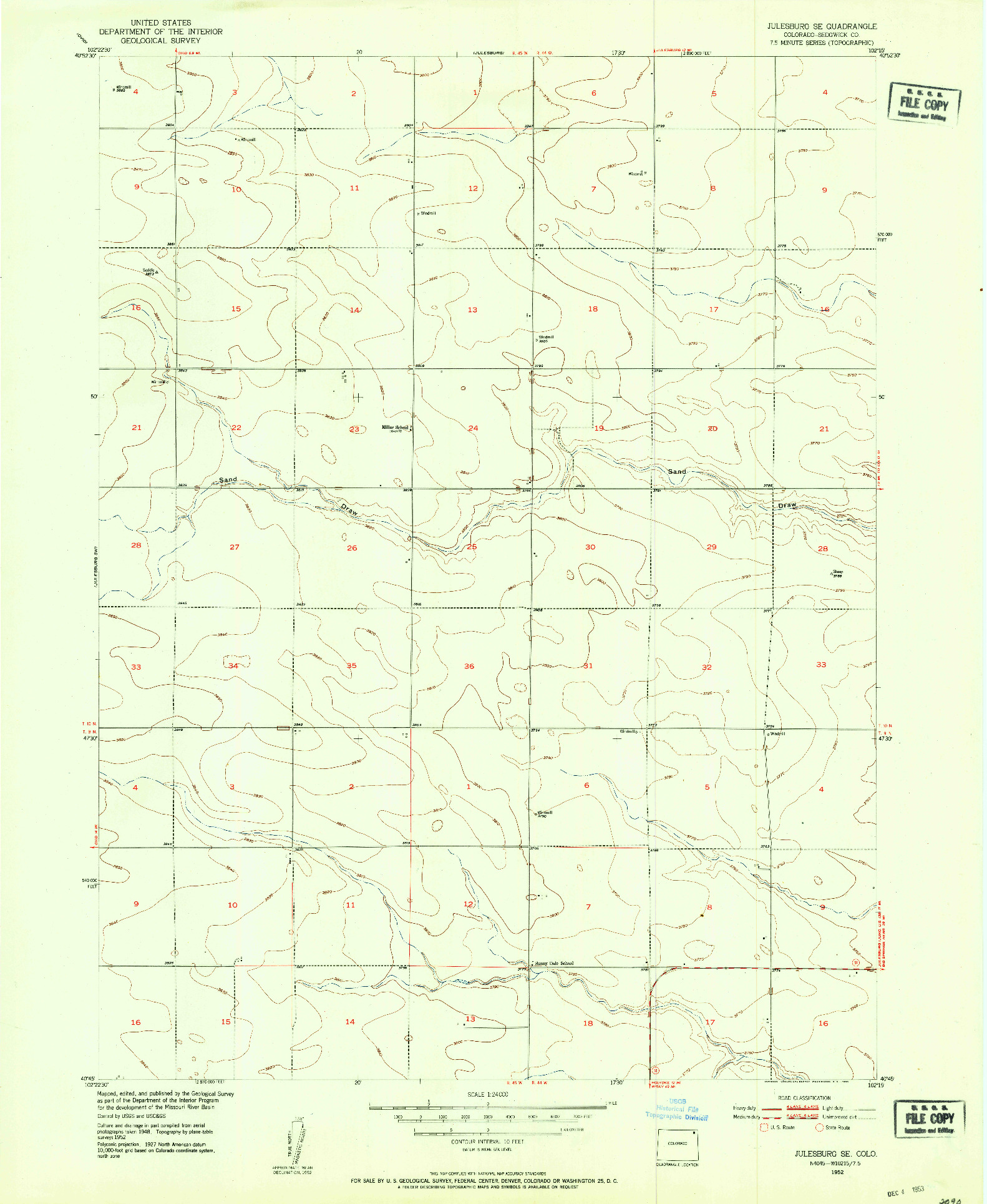 USGS 1:24000-SCALE QUADRANGLE FOR JULESBURG SE, CO 1952