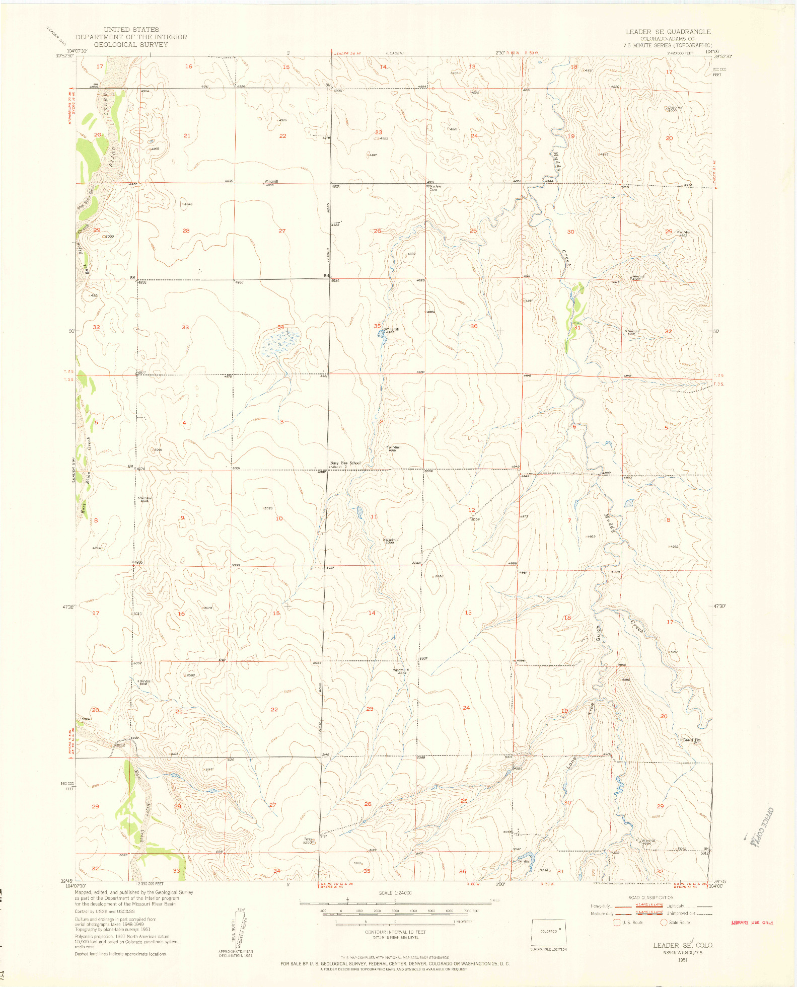 USGS 1:24000-SCALE QUADRANGLE FOR LEADER SE, CO 1951