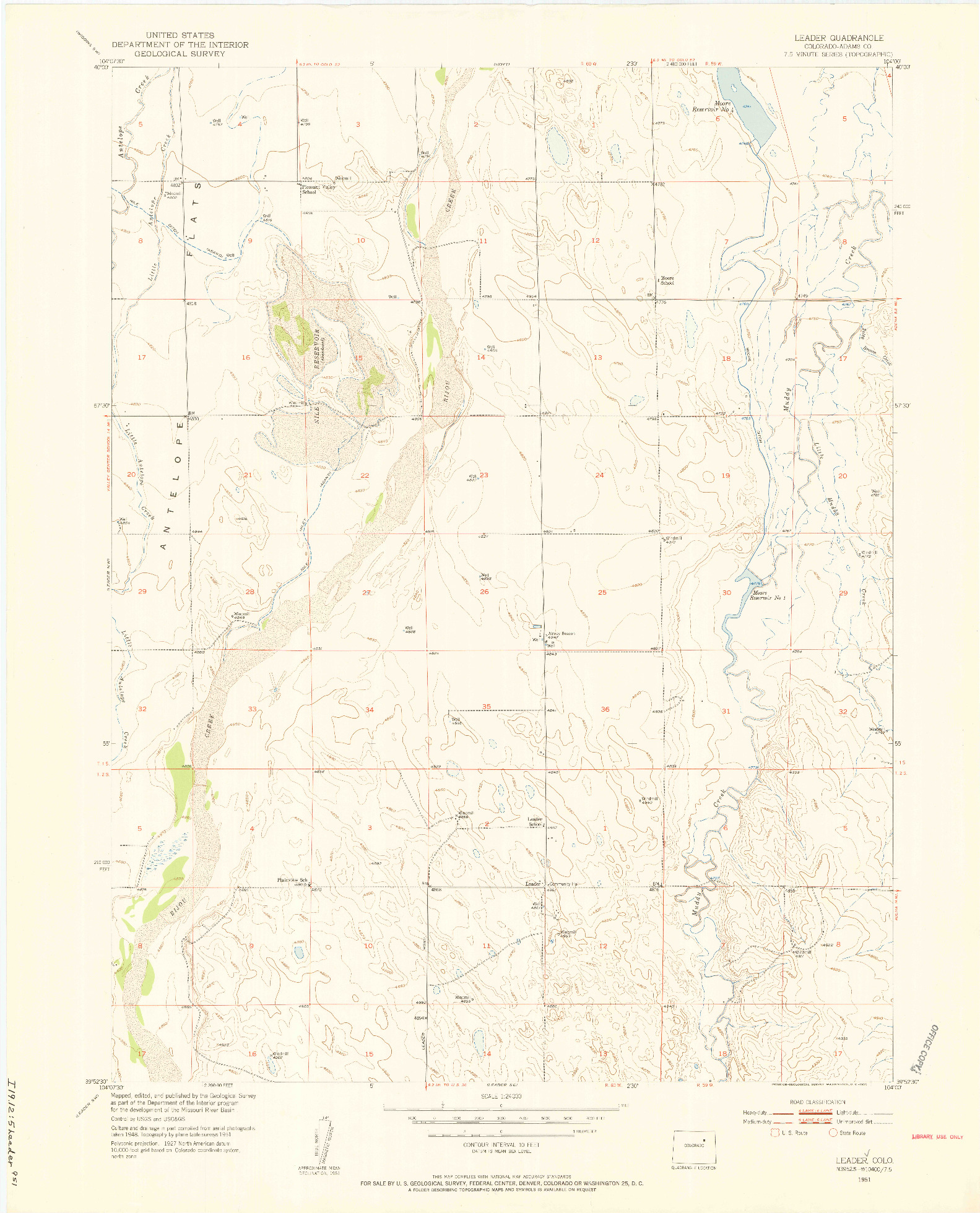 USGS 1:24000-SCALE QUADRANGLE FOR LEADER, CO 1951