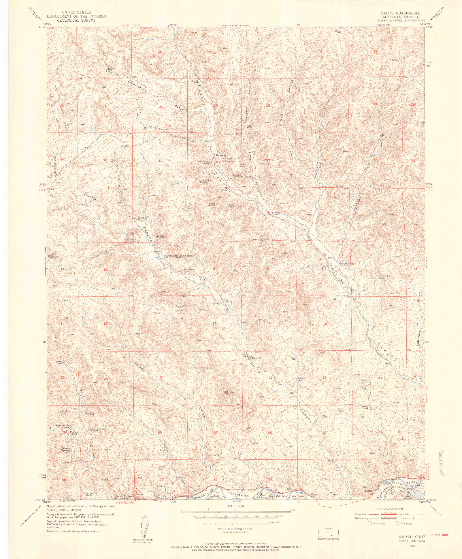 USGS 1:24000-SCALE QUADRANGLE FOR MADRID, CO 1951