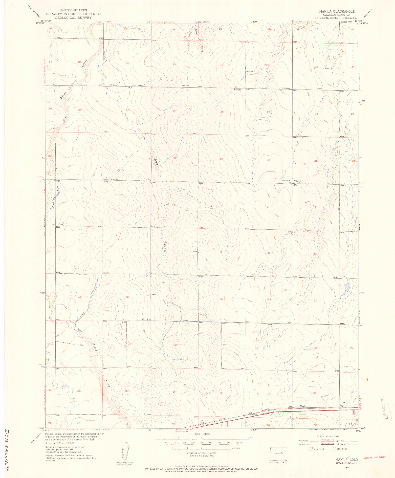 USGS 1:24000-SCALE QUADRANGLE FOR MANILA, CO 1951