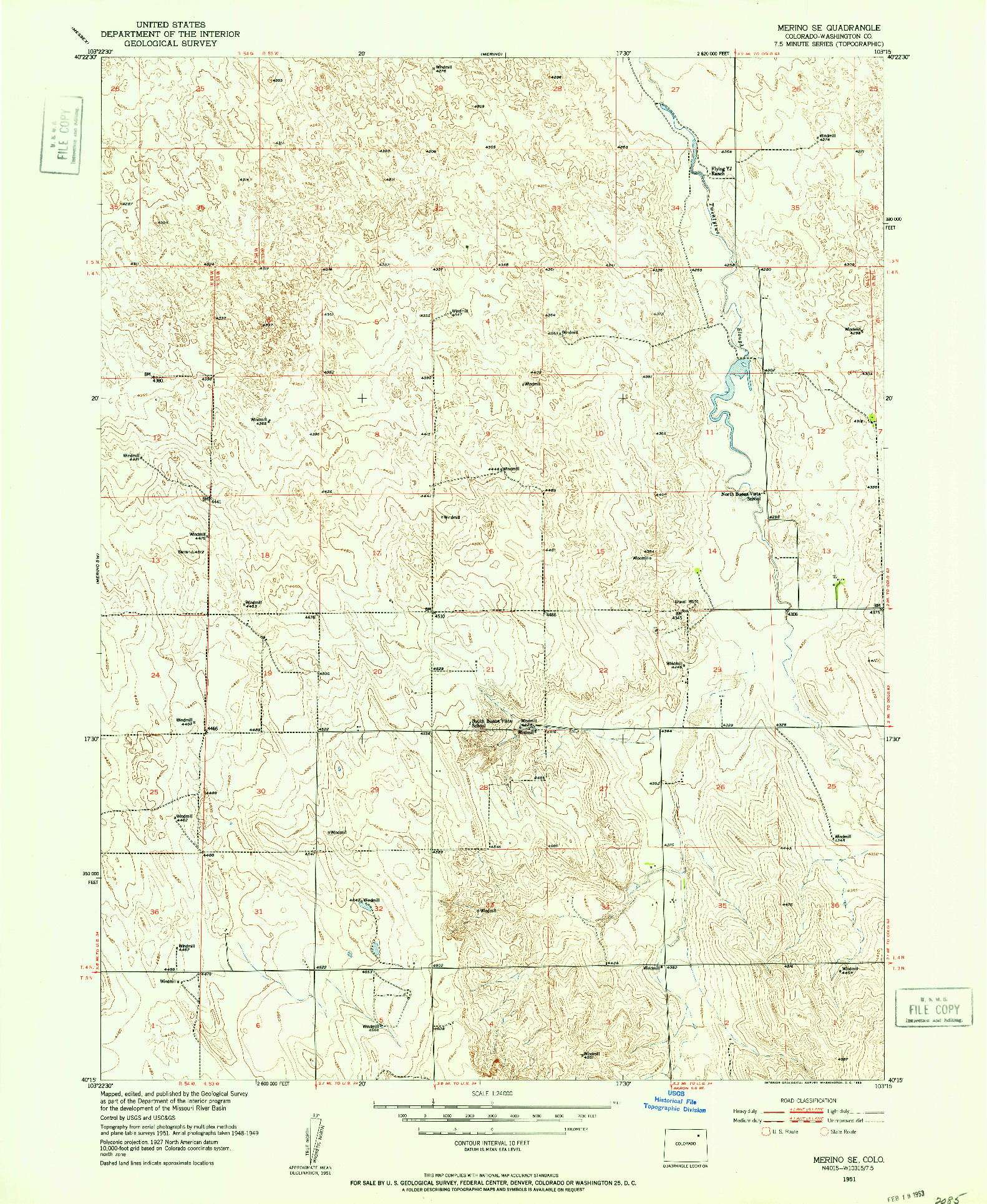 USGS 1:24000-SCALE QUADRANGLE FOR MERINO SE, CO 1951