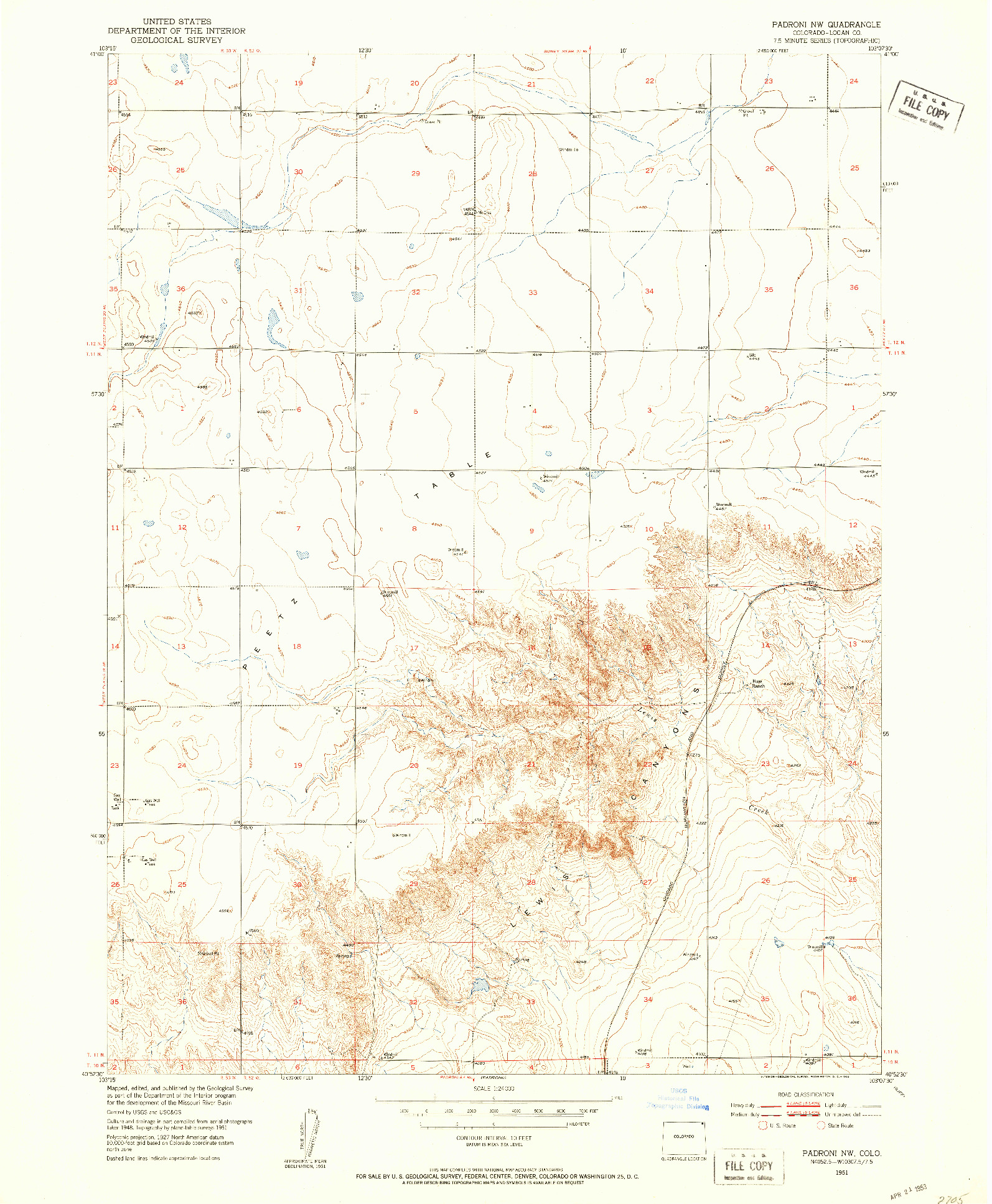USGS 1:24000-SCALE QUADRANGLE FOR PADRONI NW, CO 1951