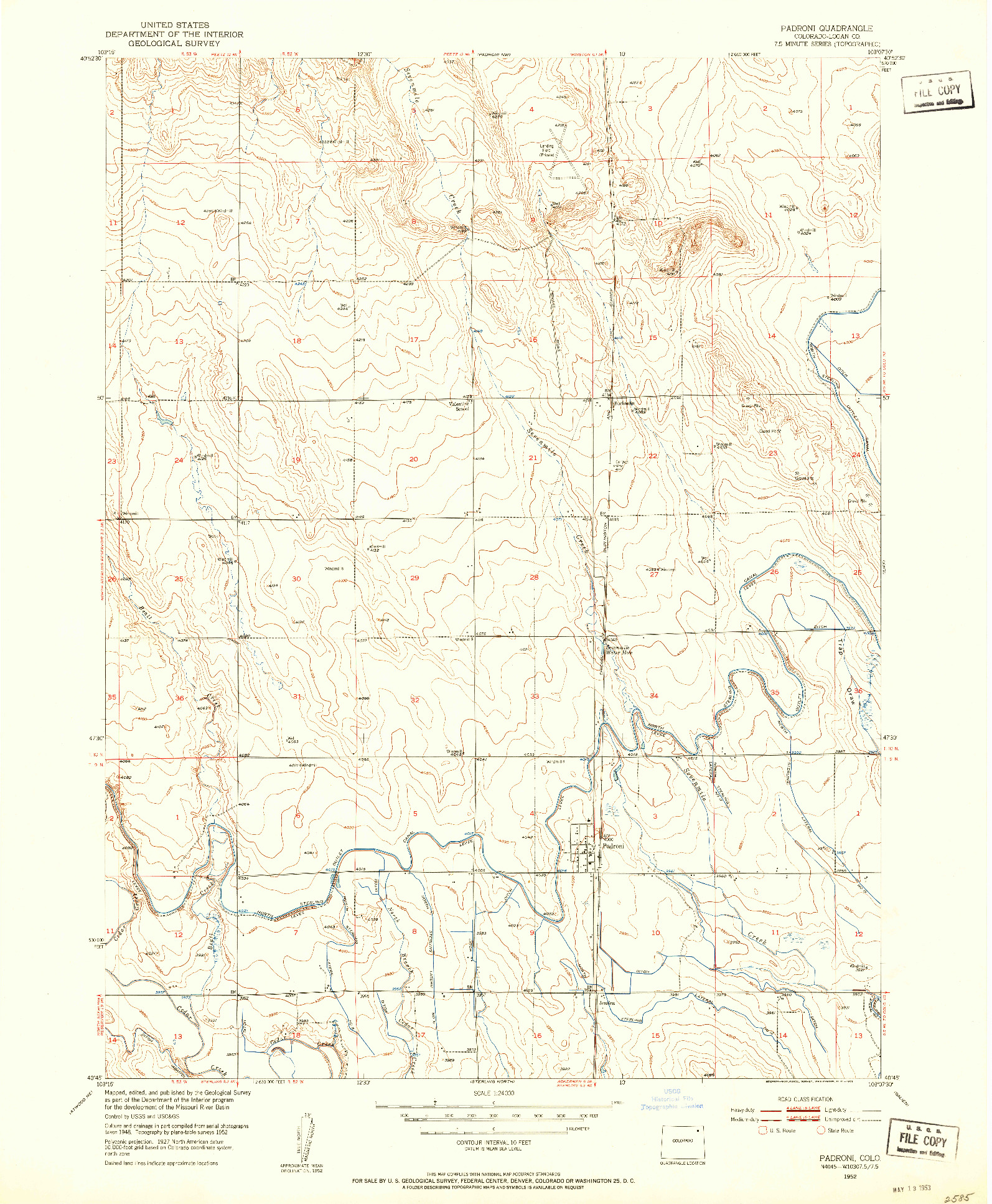 USGS 1:24000-SCALE QUADRANGLE FOR PADRONI, CO 1952