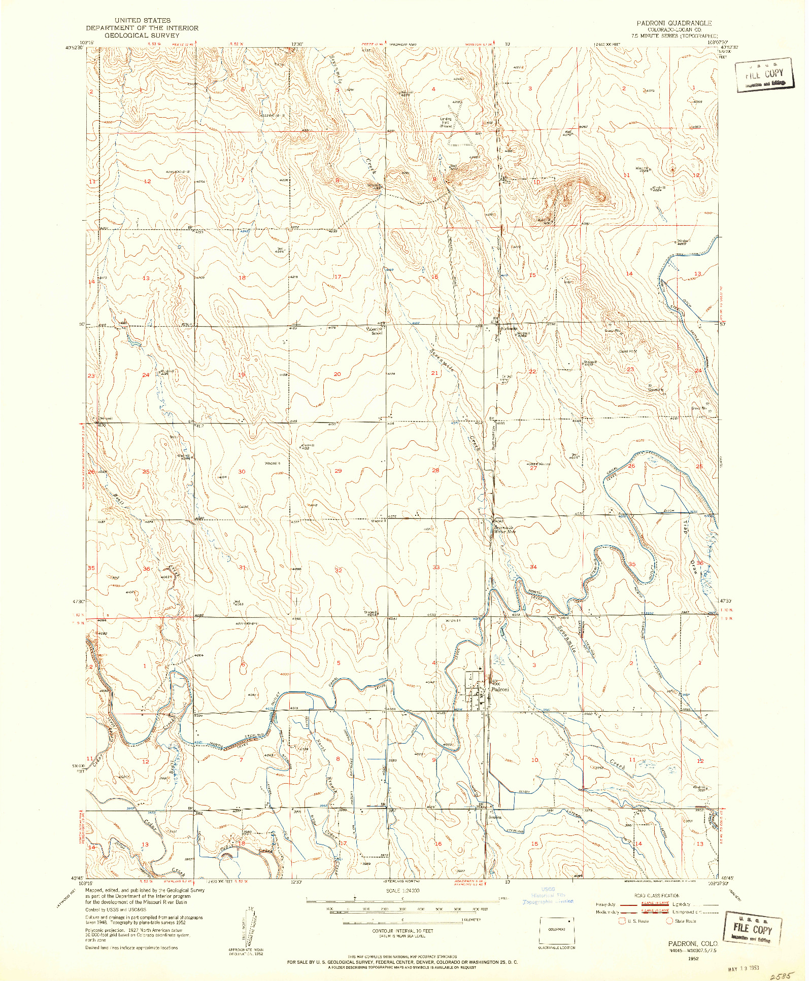 USGS 1:24000-SCALE QUADRANGLE FOR PADRONI, CO 1952