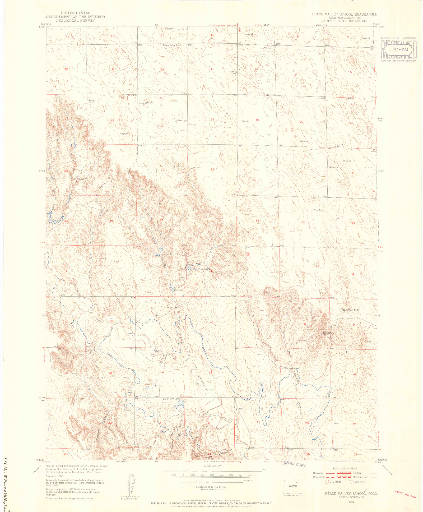 USGS 1:24000-SCALE QUADRANGLE FOR PEACE VALLEY SCHOOL, CO 1951