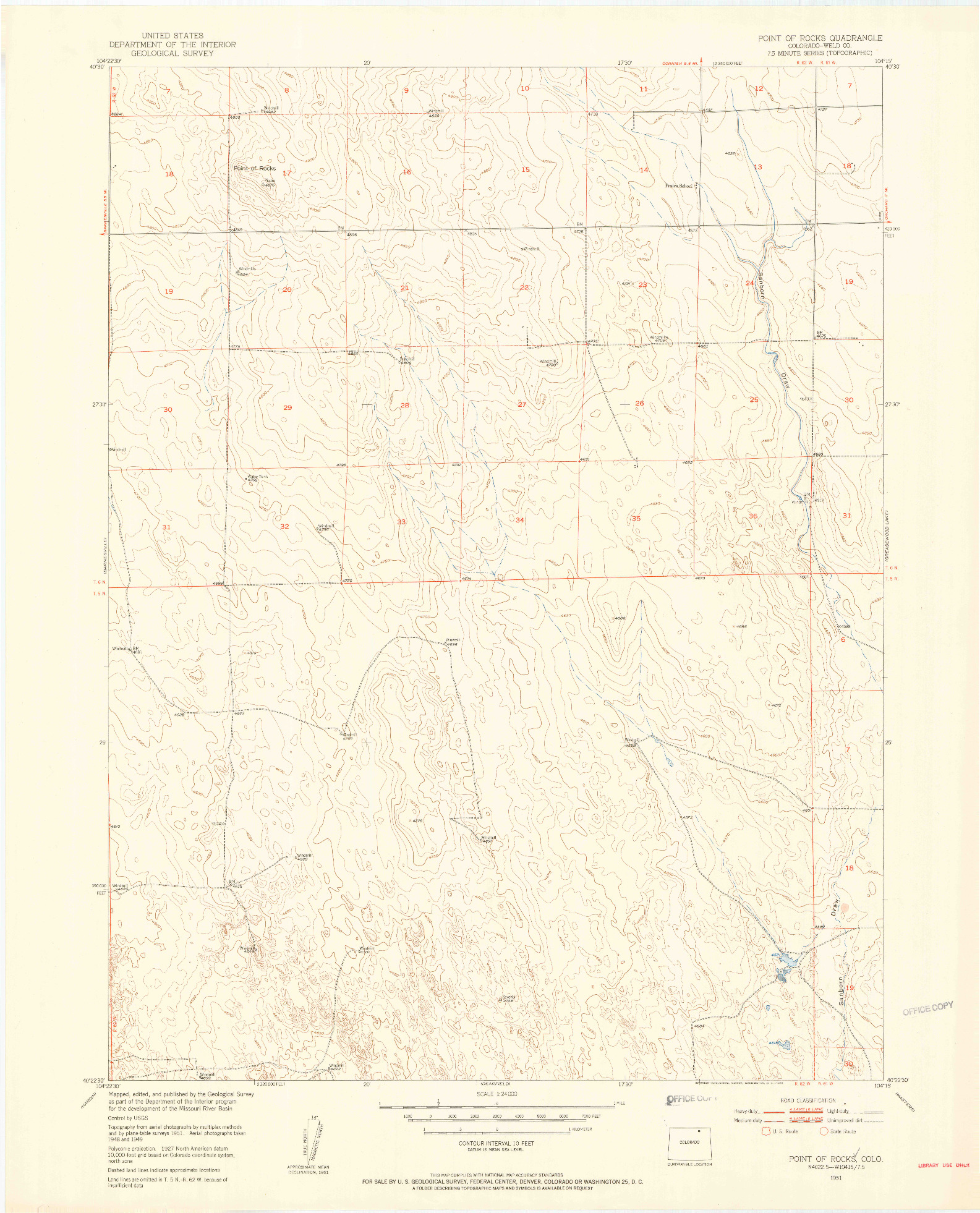 USGS 1:24000-SCALE QUADRANGLE FOR POINT OF ROCKS, CO 1951