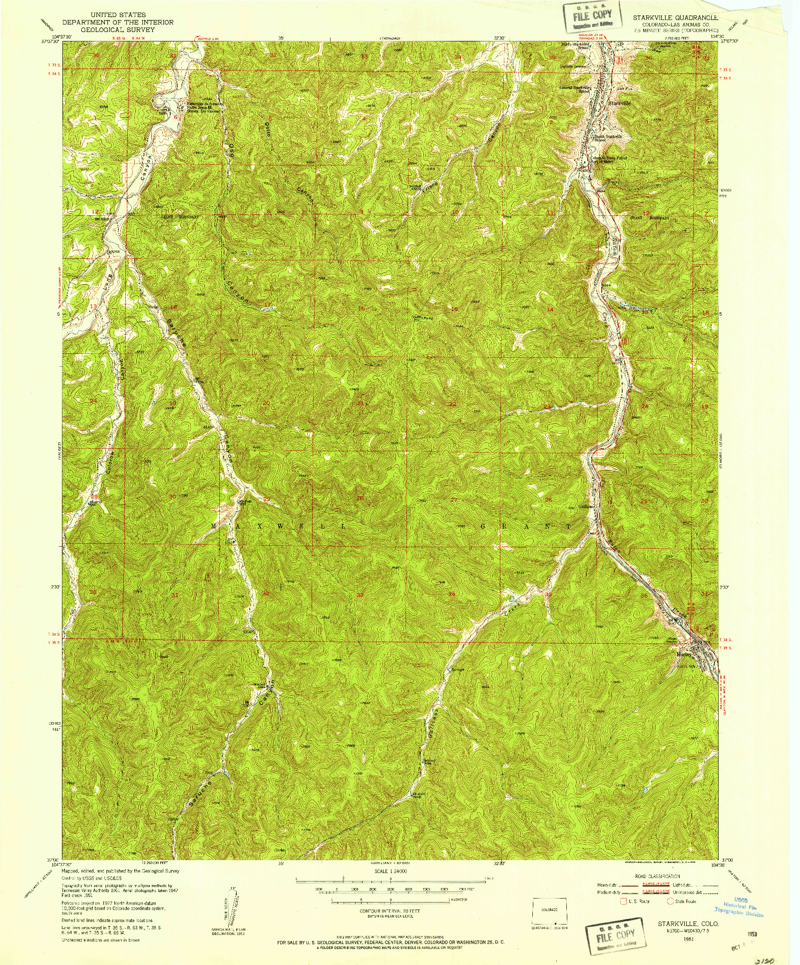 USGS 1:24000-SCALE QUADRANGLE FOR STARKVILLE, CO 1951