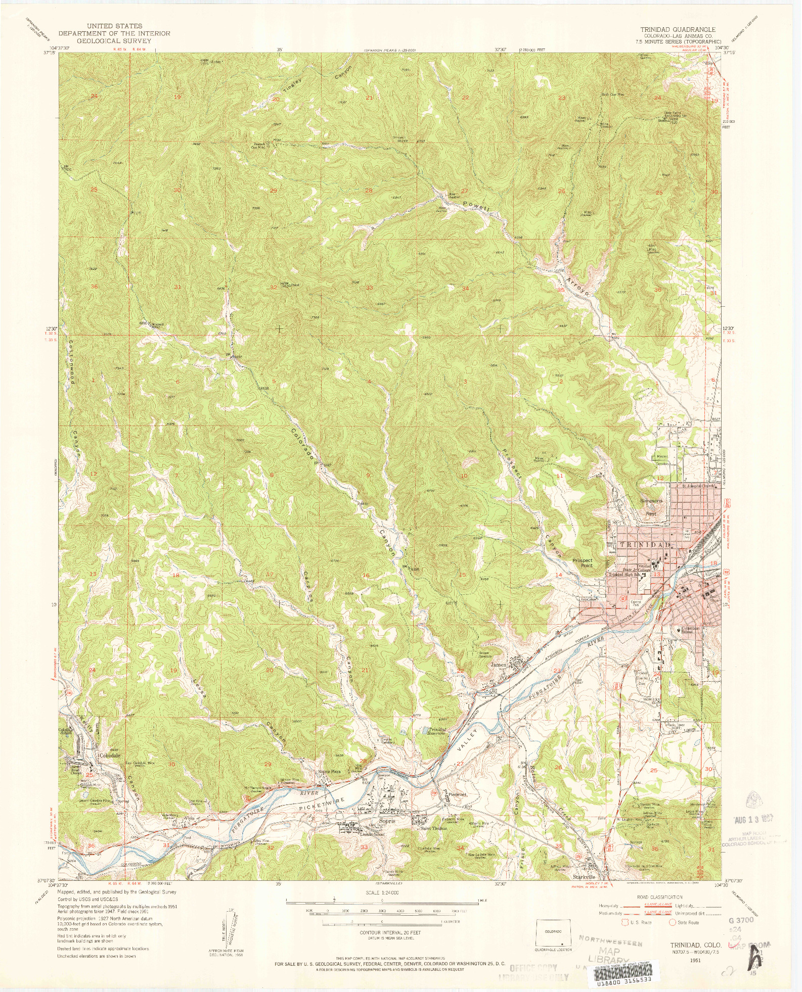 USGS 1:24000-SCALE QUADRANGLE FOR TRINIDAD, CO 1951