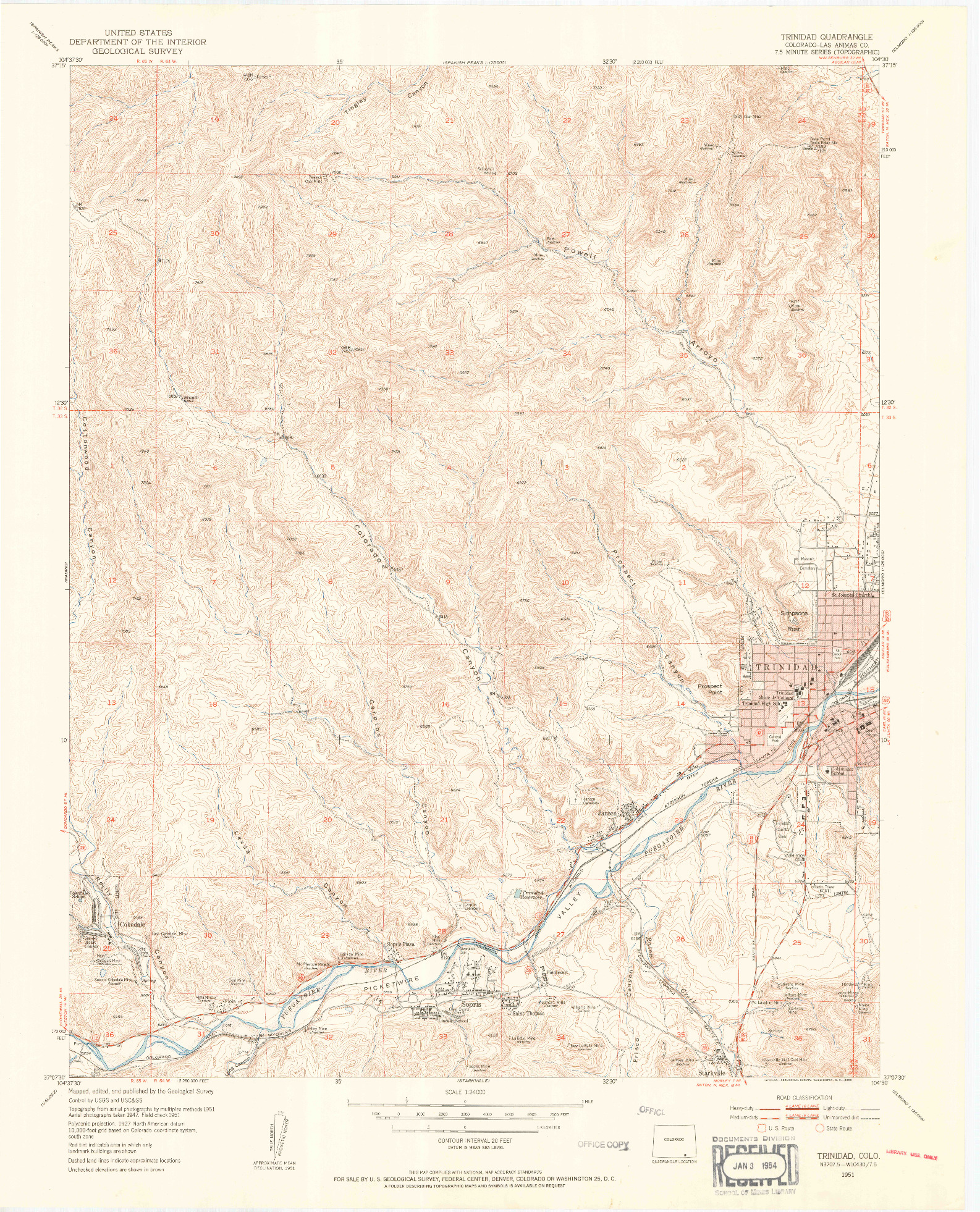 USGS 1:24000-SCALE QUADRANGLE FOR TRINIDAD, CO 1951