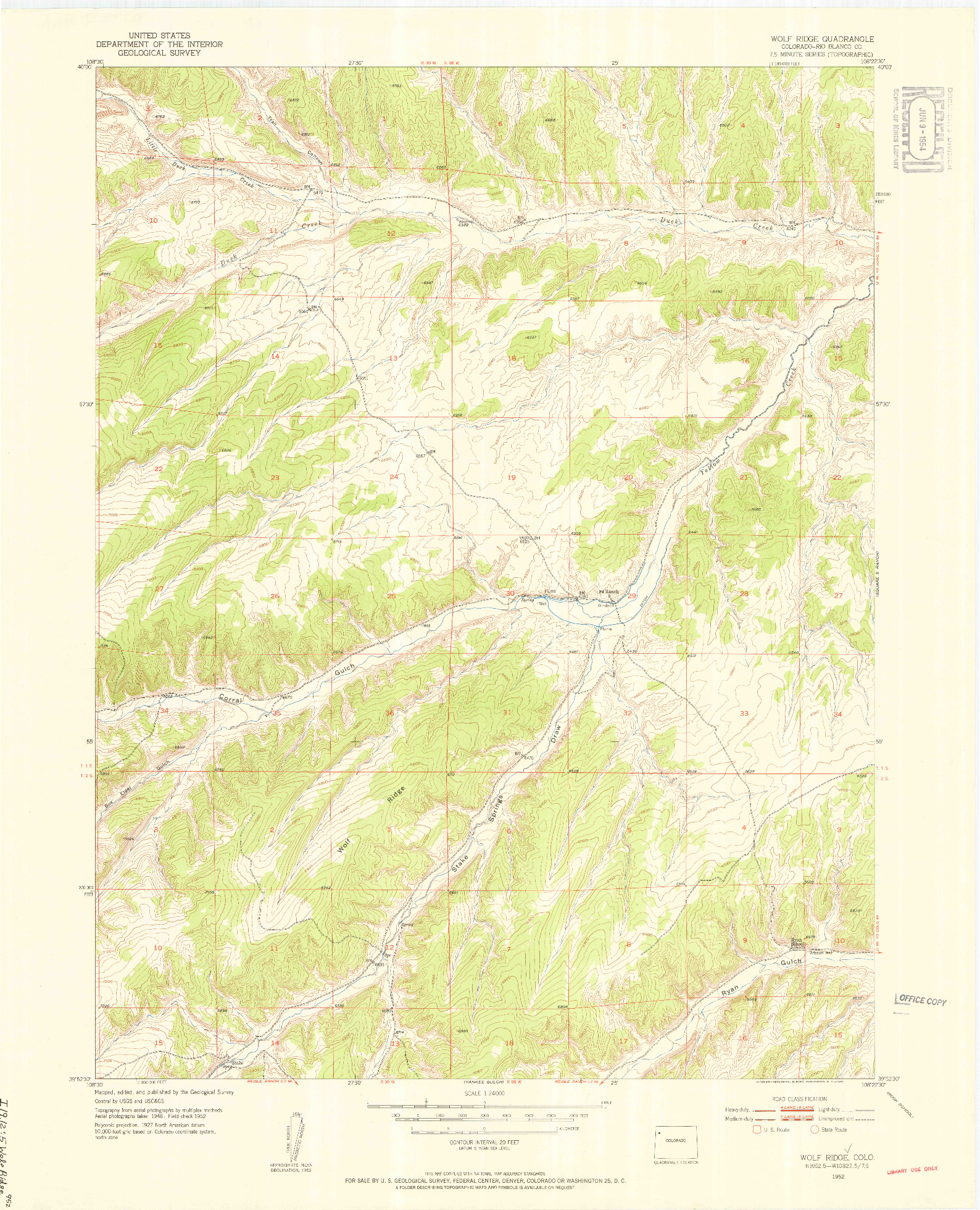 USGS 1:24000-SCALE QUADRANGLE FOR WOLF RIDGE, CO 1952