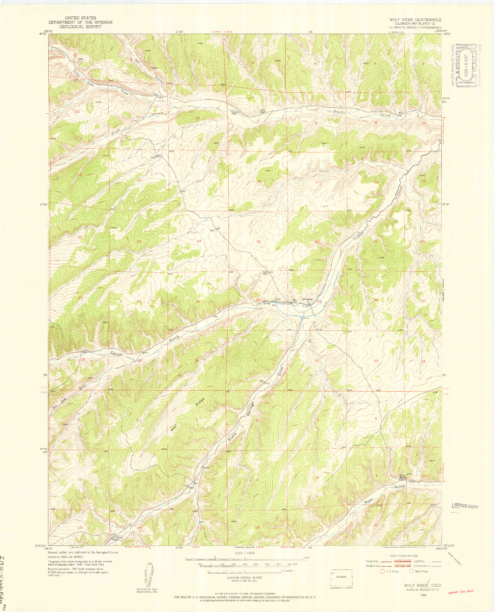 USGS 1:24000-SCALE QUADRANGLE FOR WOLF RIDGE, CO 1952