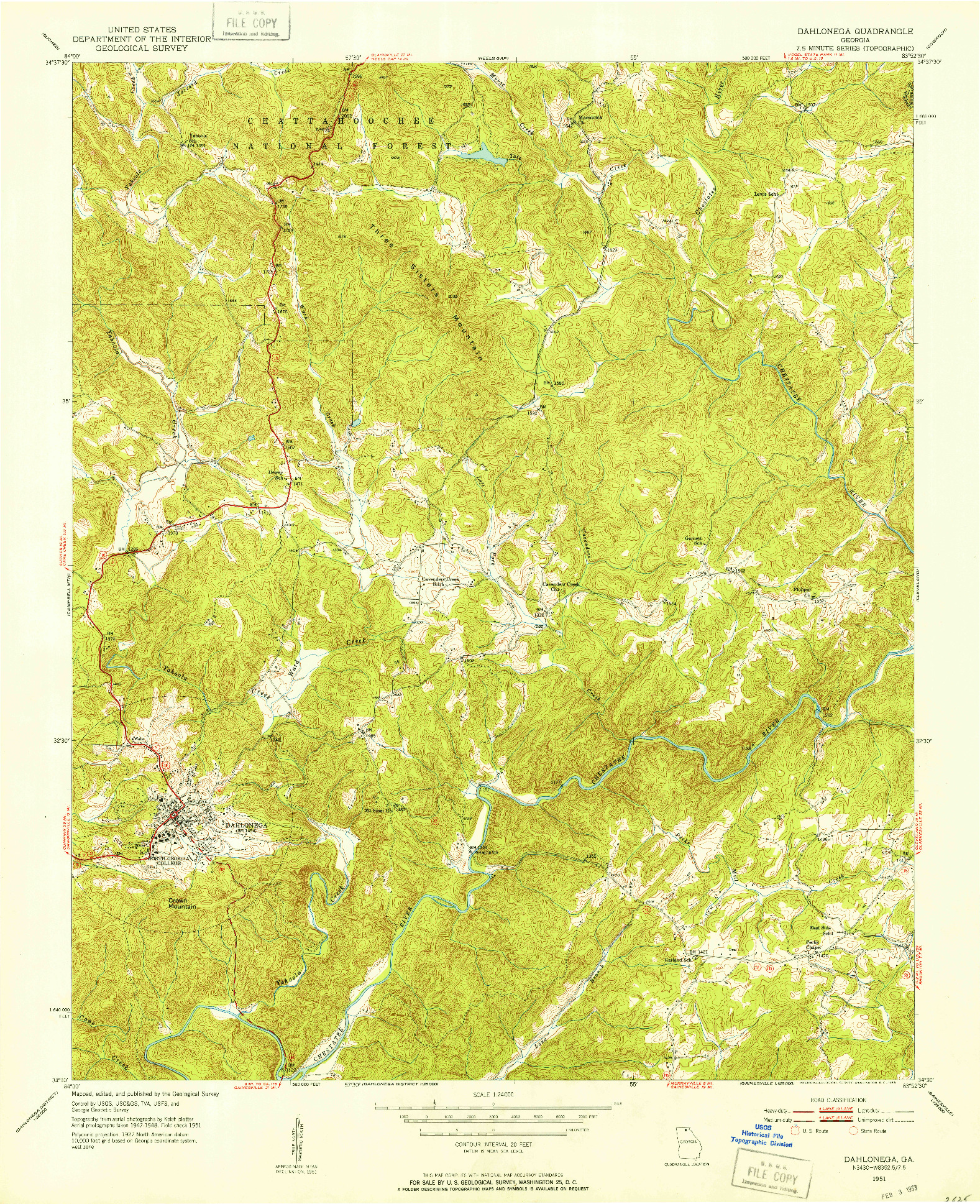 USGS 1:24000-SCALE QUADRANGLE FOR DAHLONEGA, GA 1951