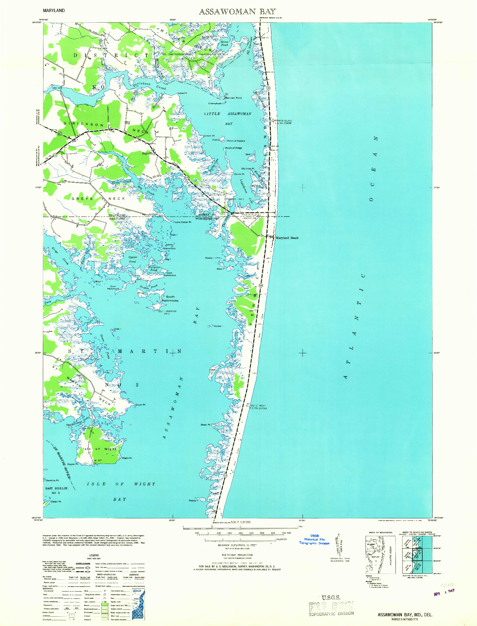 USGS 1:24000-SCALE QUADRANGLE FOR ASSAWOMAN BAY, MD 1953