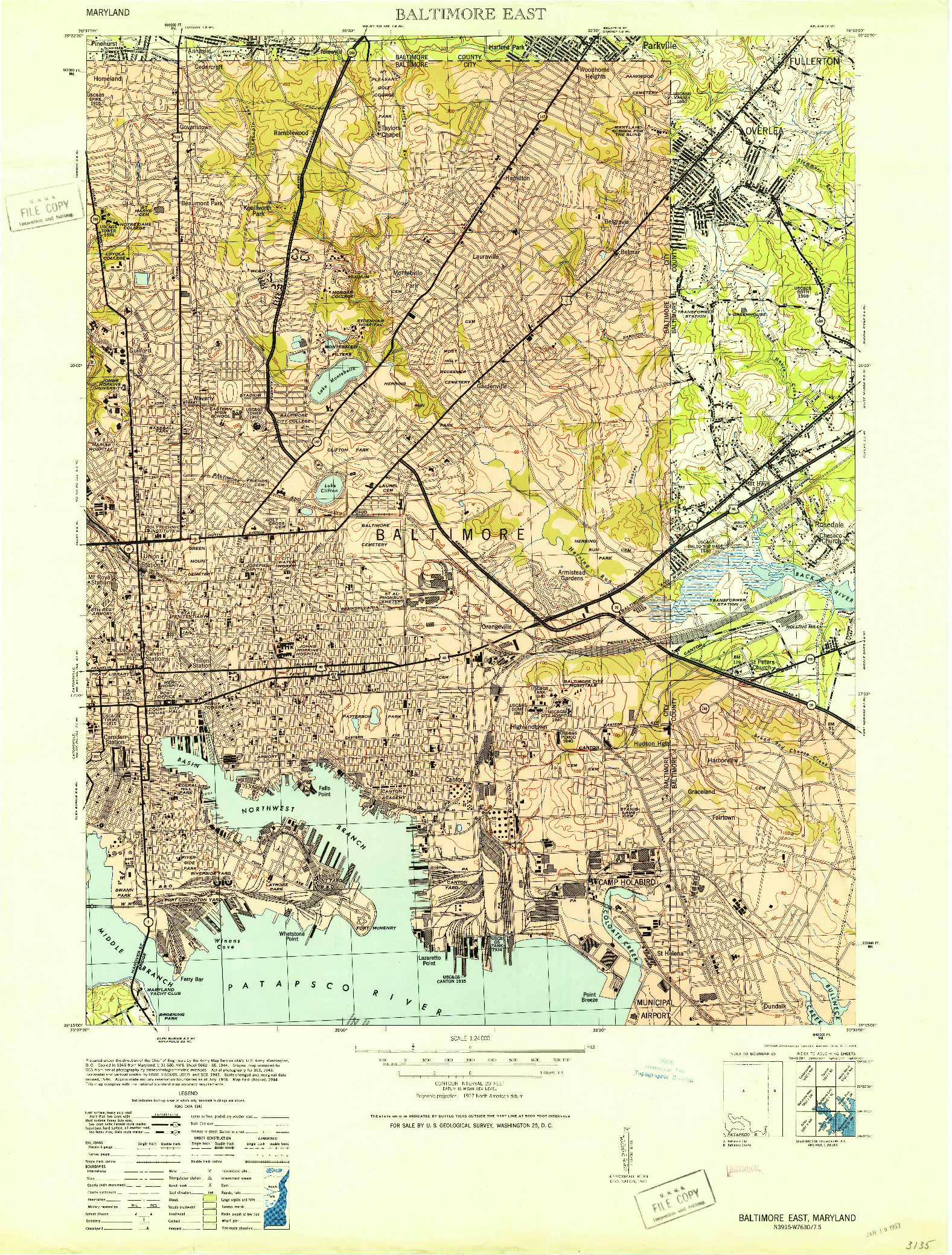 USGS 1:24000-SCALE QUADRANGLE FOR BALTIMORE EAST, MD 1953