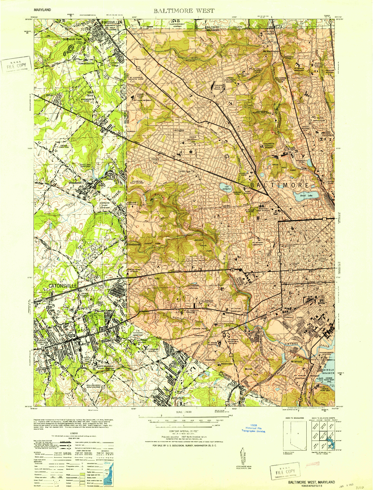 USGS 1:24000-SCALE QUADRANGLE FOR BALTIMORE WEST, MD 1953