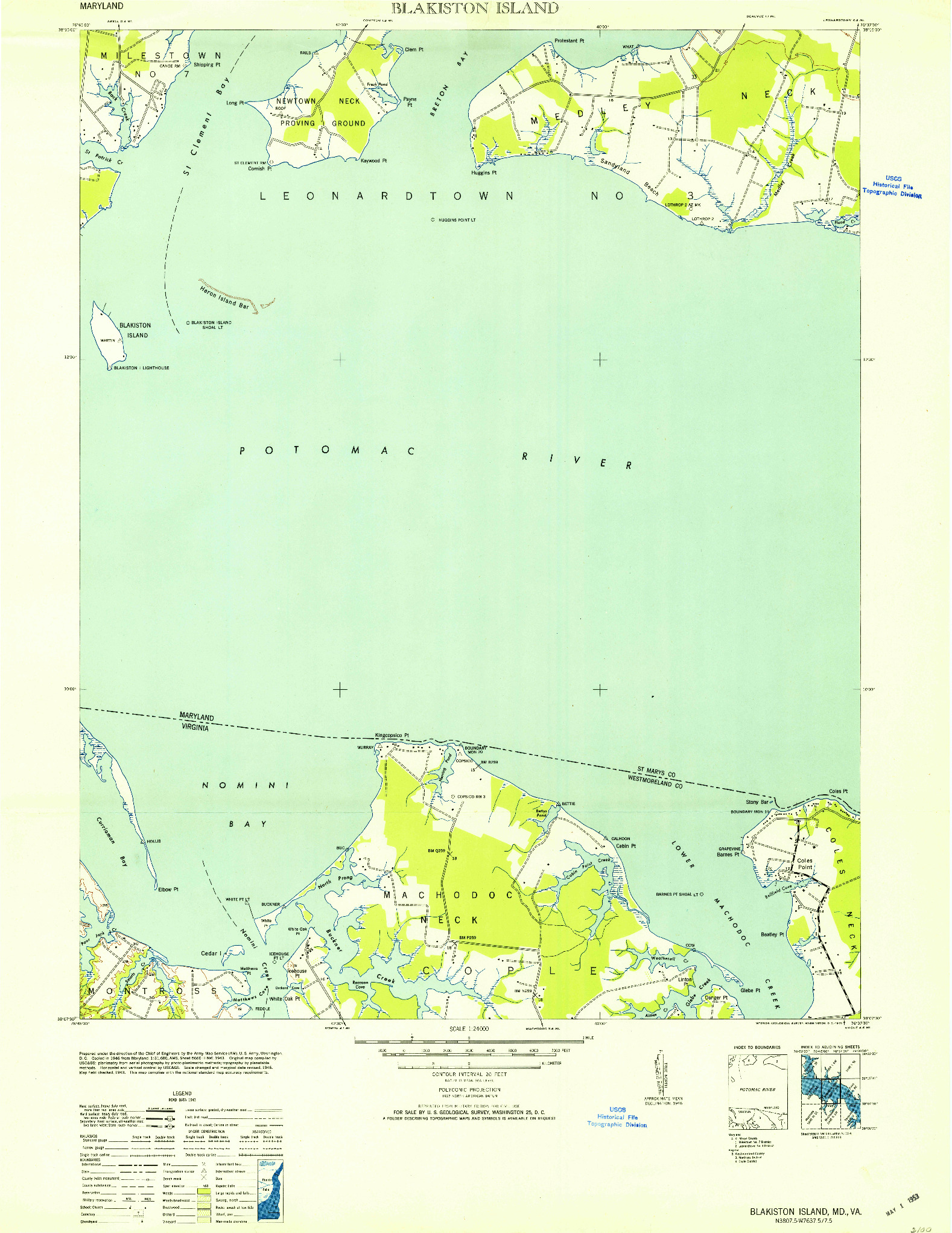 USGS 1:24000-SCALE QUADRANGLE FOR BLAKISTON ISLAND, MD 1953