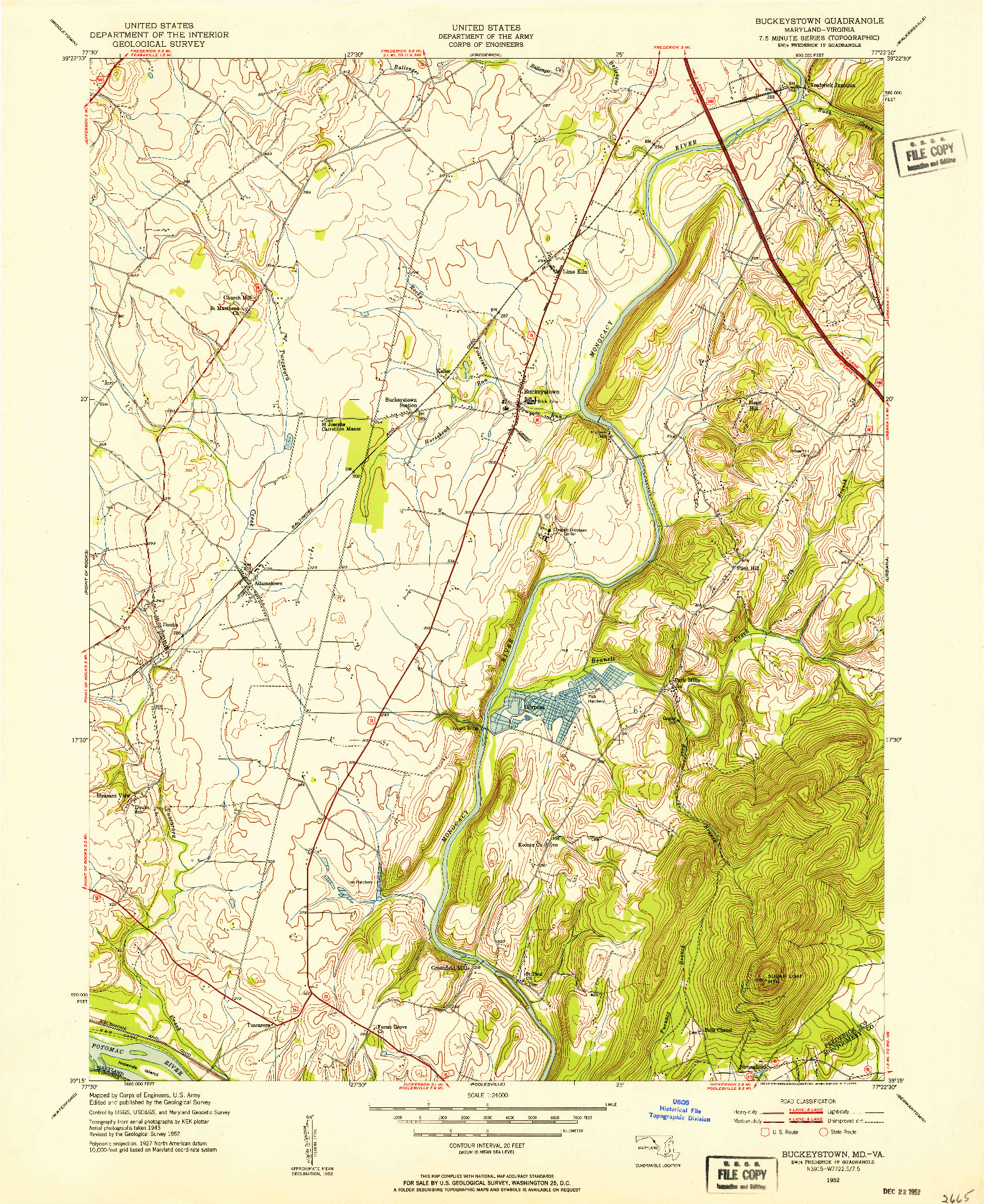 USGS 1:24000-SCALE QUADRANGLE FOR BUCKEYSTOWN, MD 1952