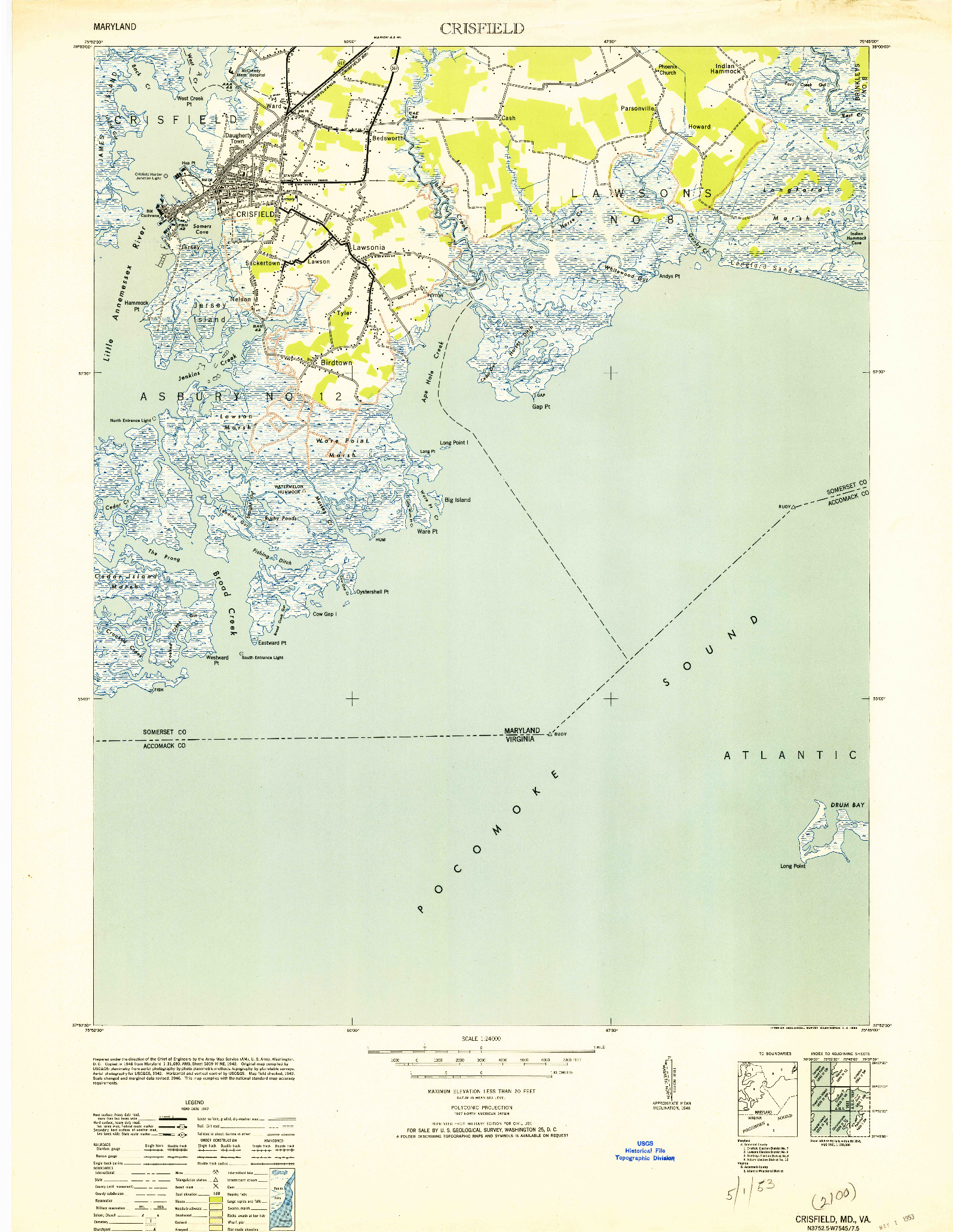 USGS 1:24000-SCALE QUADRANGLE FOR CRISFIELD, MD 1953