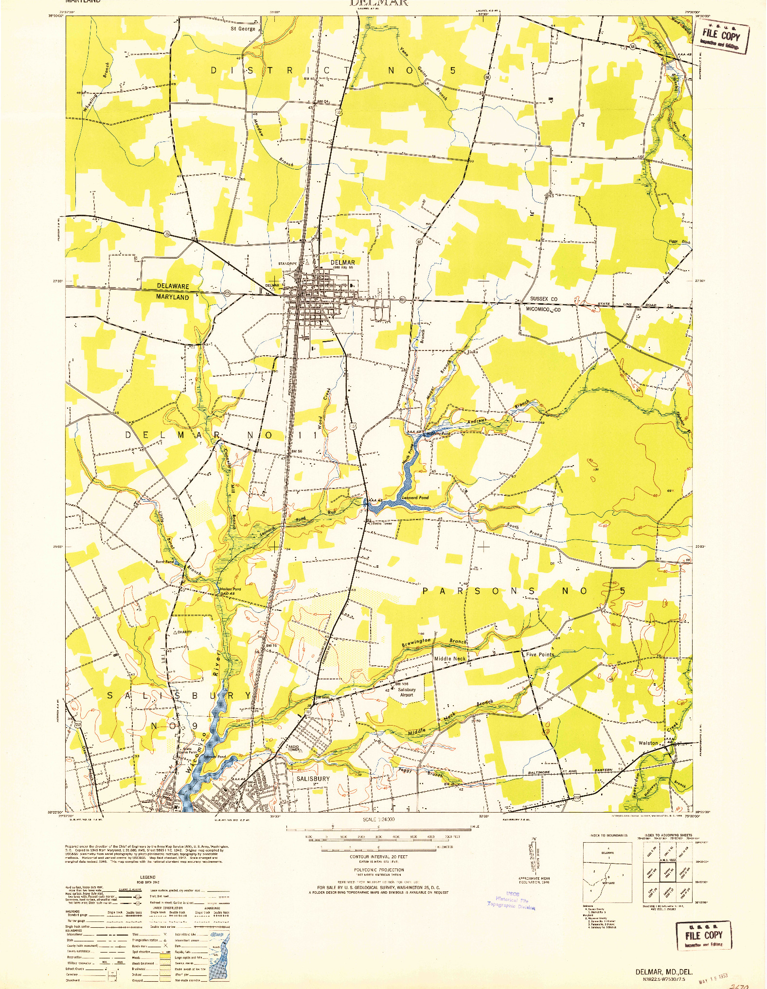 USGS 1:24000-SCALE QUADRANGLE FOR DELMAR, MD 1953