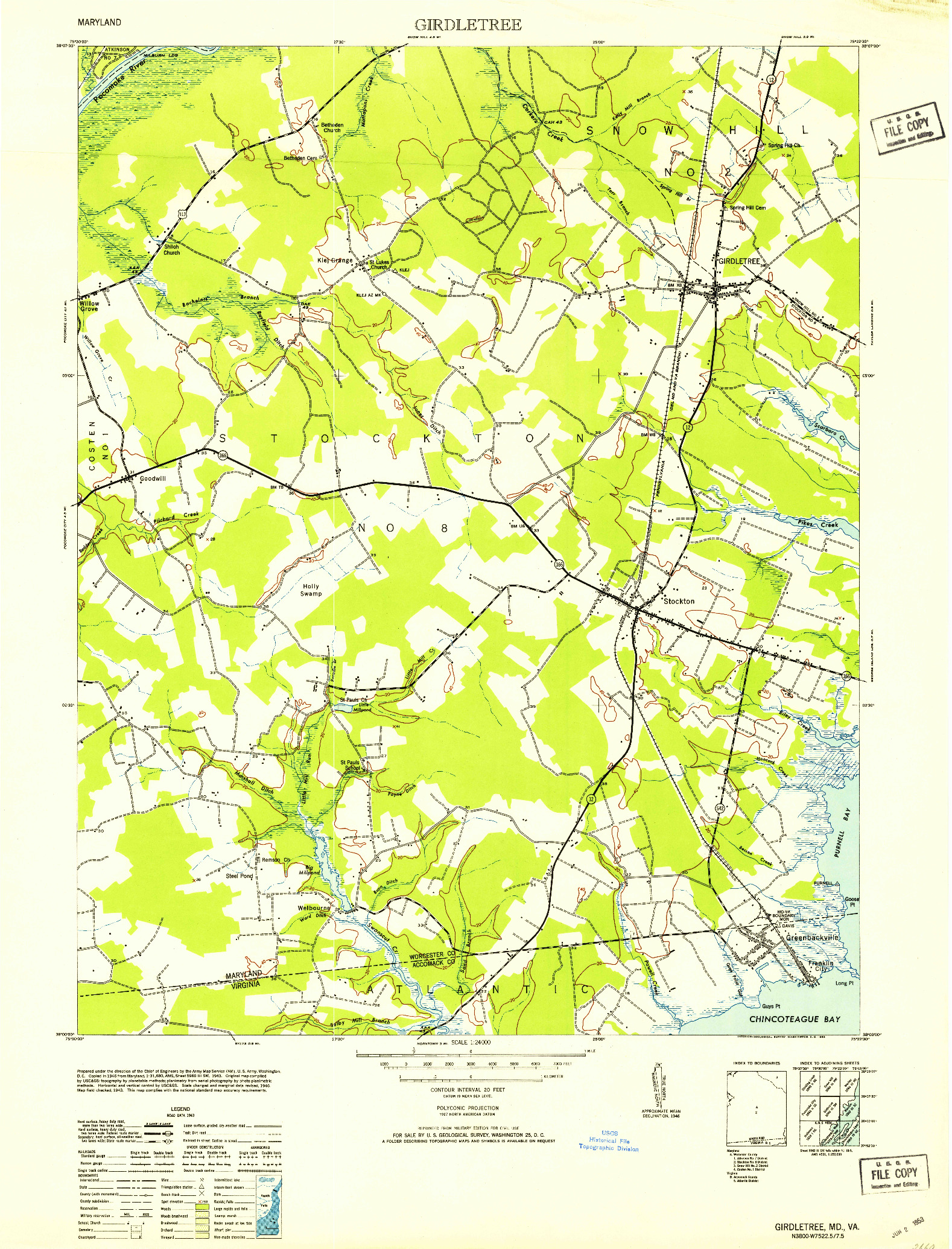 USGS 1:24000-SCALE QUADRANGLE FOR GIRDLETREE, MD 1953