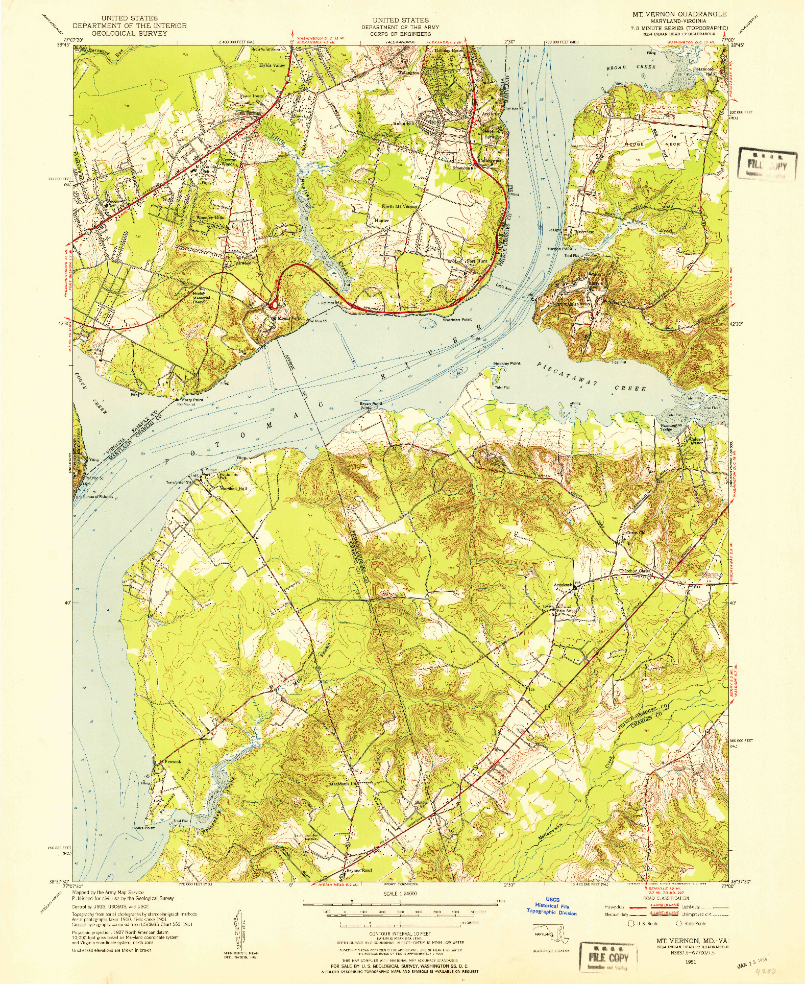 USGS 1:24000-SCALE QUADRANGLE FOR MT VERNON, MD 1951