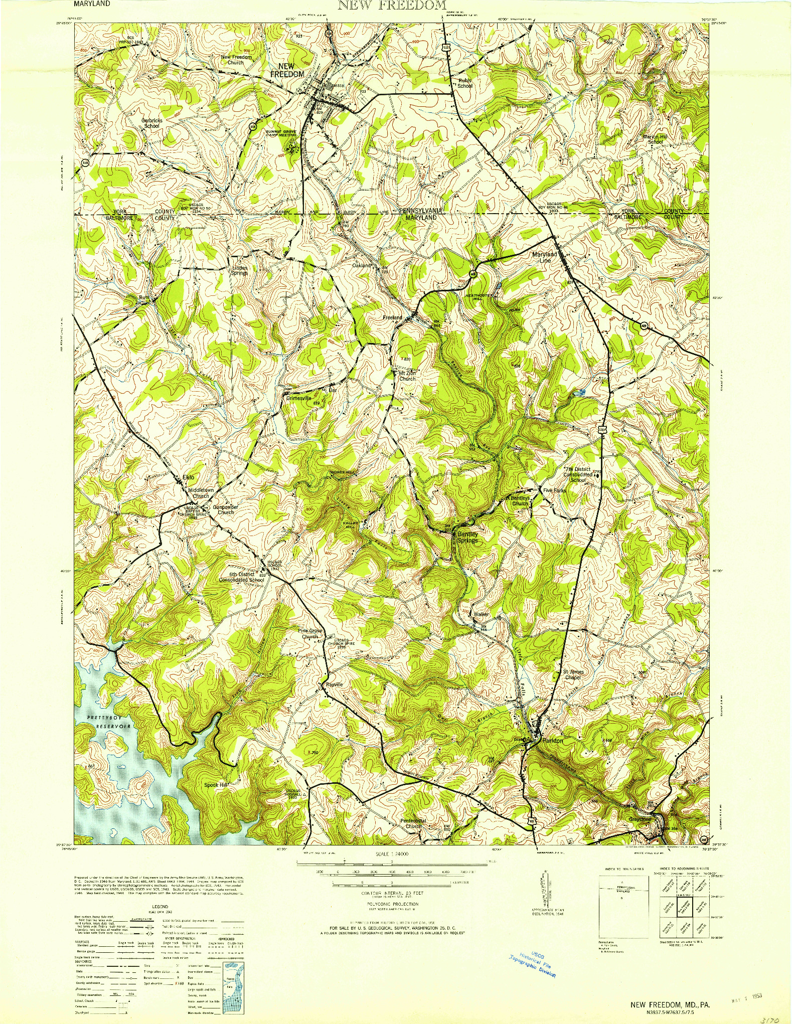 USGS 1:24000-SCALE QUADRANGLE FOR NEW FREEDOM, MD 1953