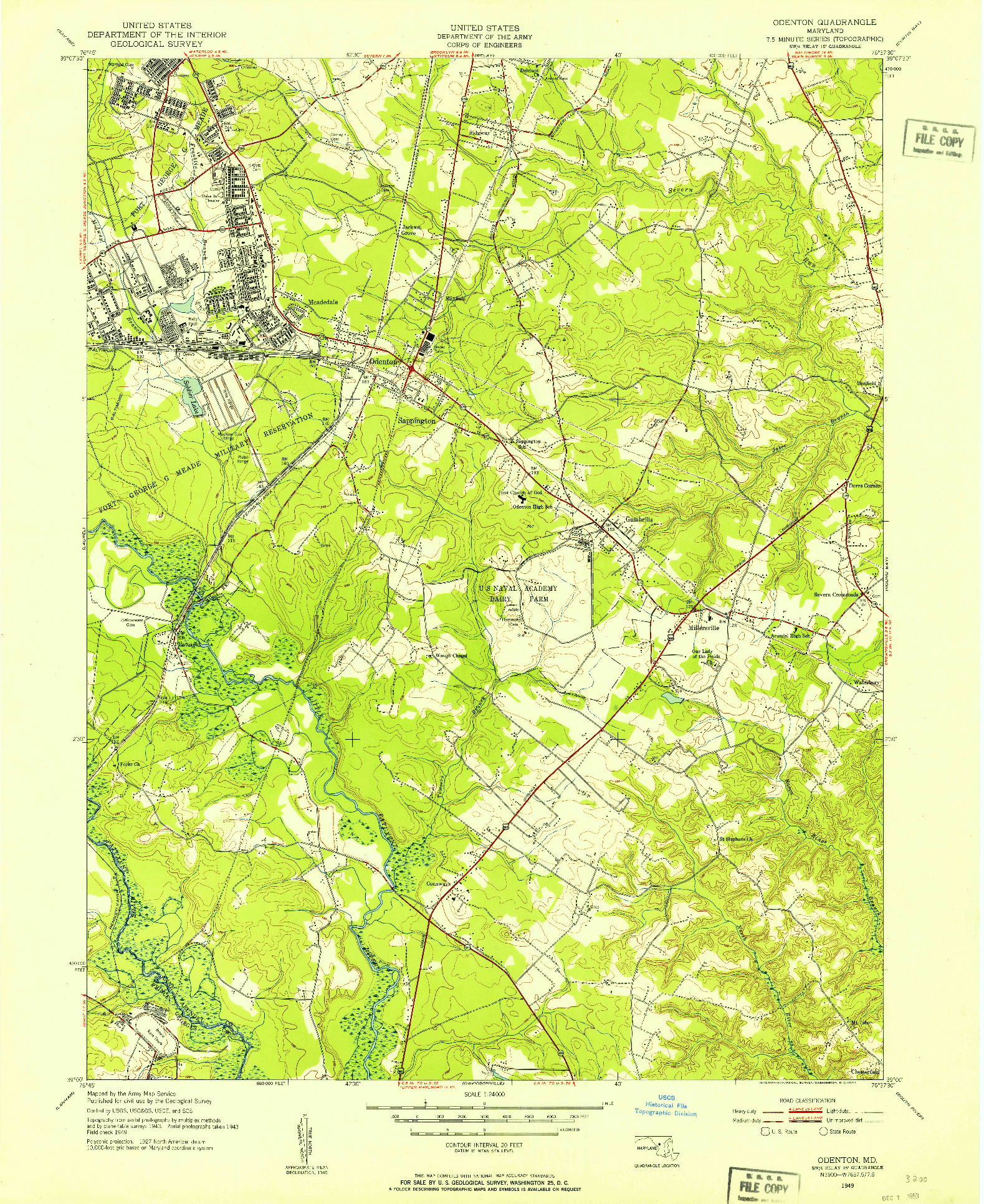 USGS 1:24000-SCALE QUADRANGLE FOR ODENTON, MD 1949