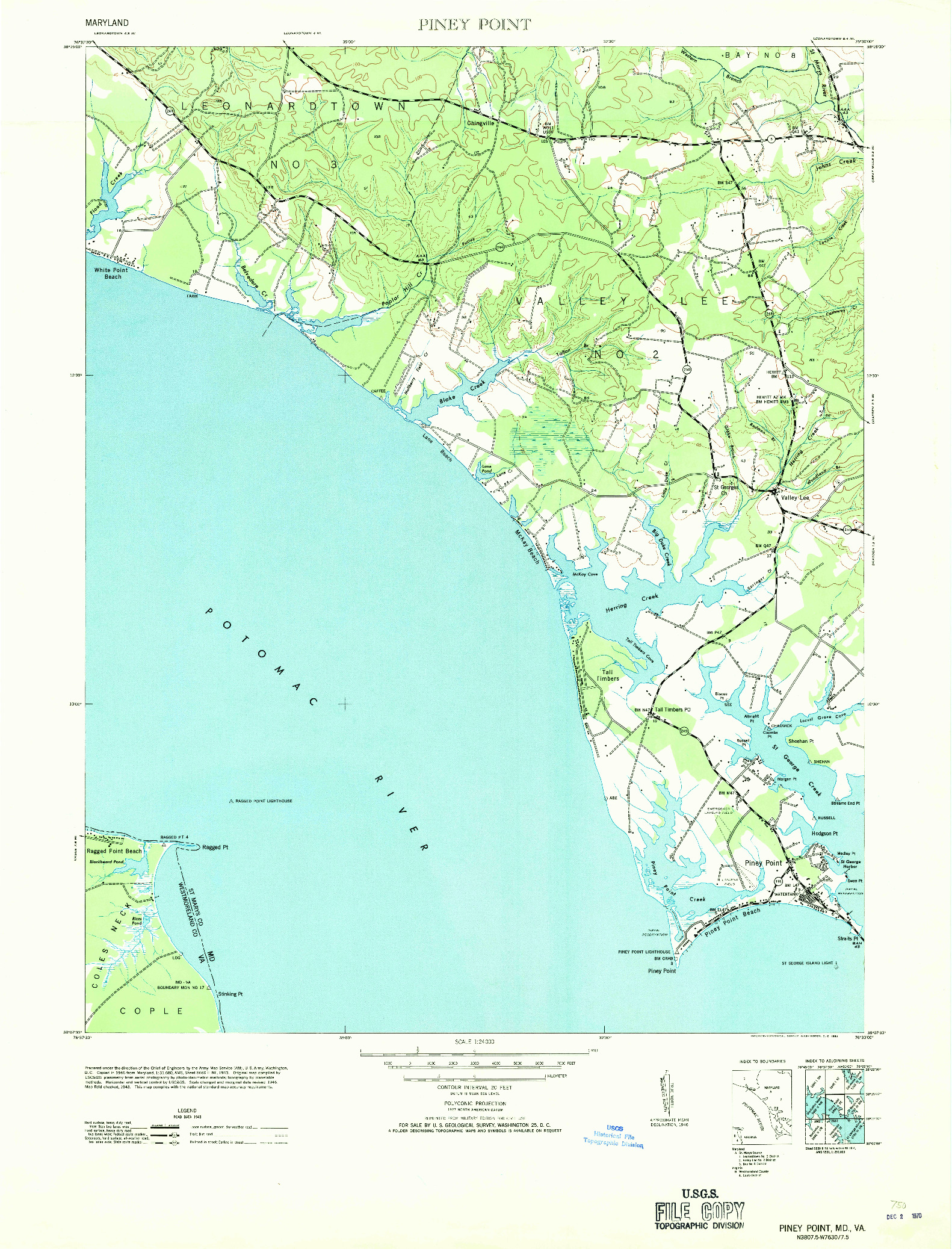 USGS 1:24000-SCALE QUADRANGLE FOR PINEY POINT, MD 1953