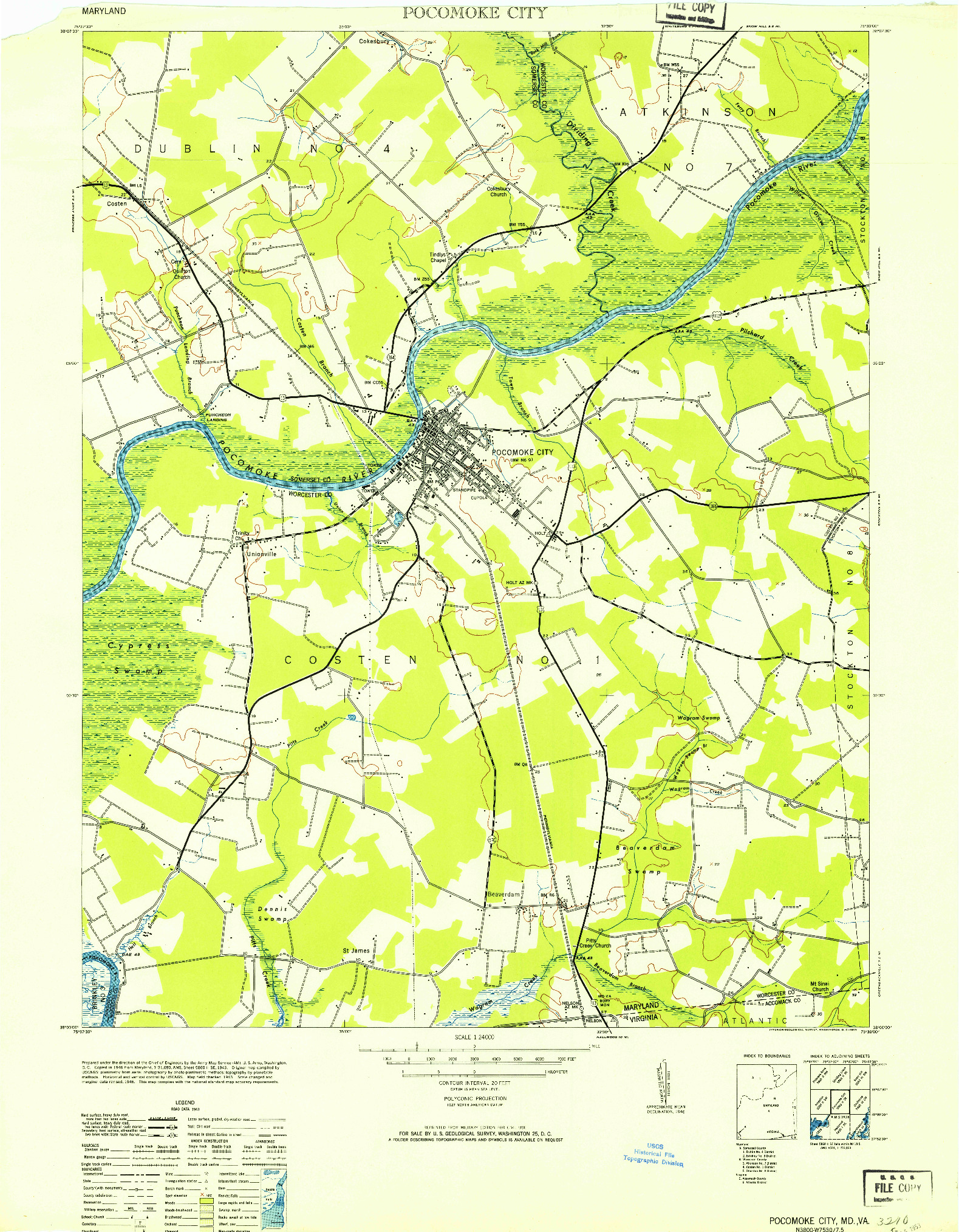 USGS 1:24000-SCALE QUADRANGLE FOR POCOMOKE CITY, MD 1953