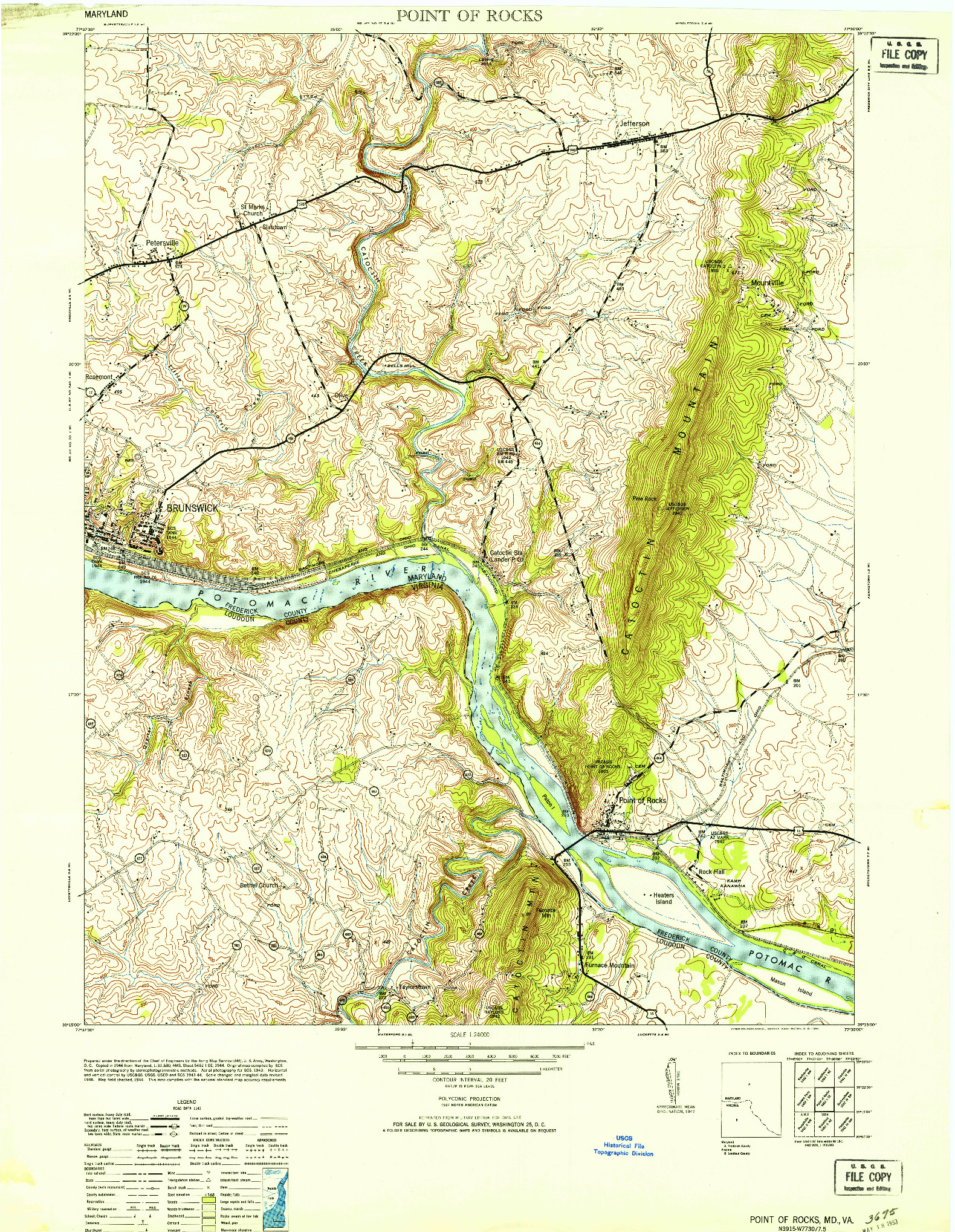 USGS 1:24000-SCALE QUADRANGLE FOR POINT OF ROCKS, MD 1953