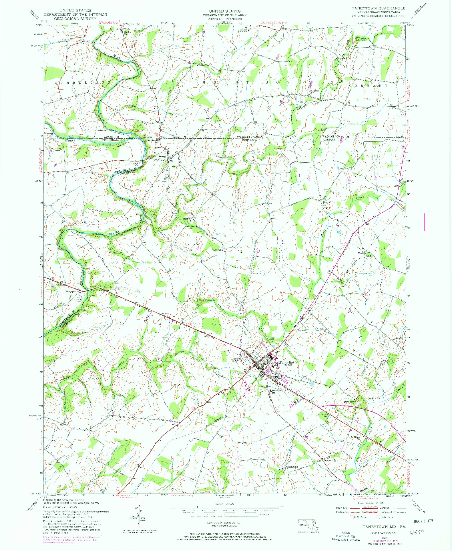 USGS 1:24000-SCALE QUADRANGLE FOR TANEYTOWN, MD 1953