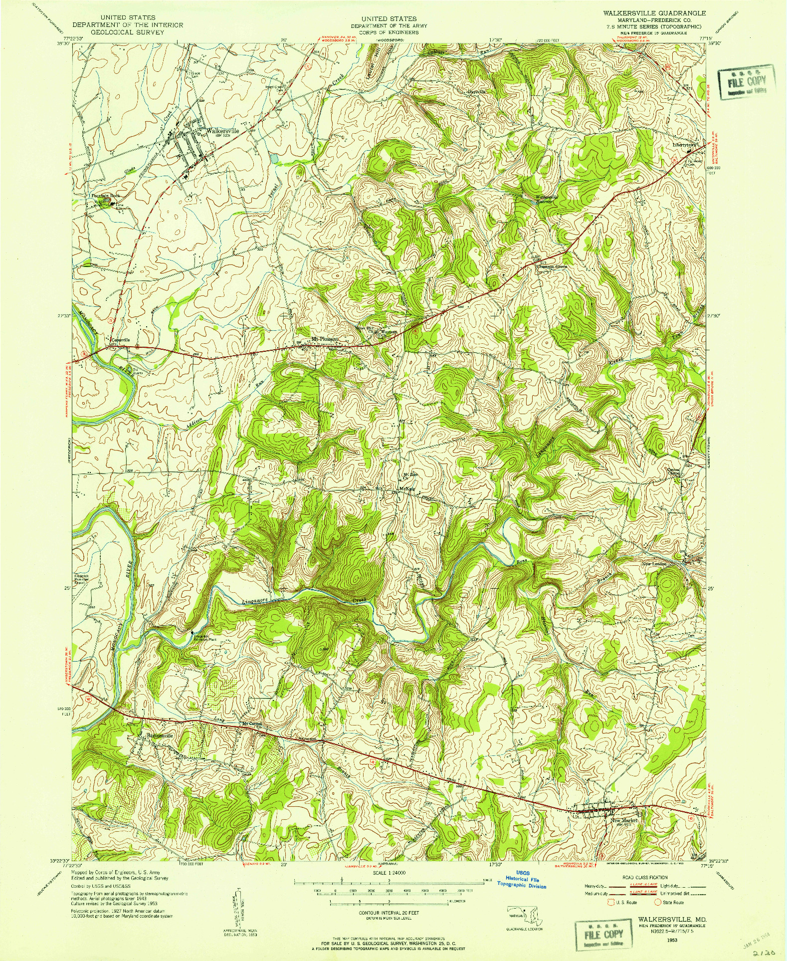 USGS 1:24000-SCALE QUADRANGLE FOR WALKERSVILLE, MD 1953