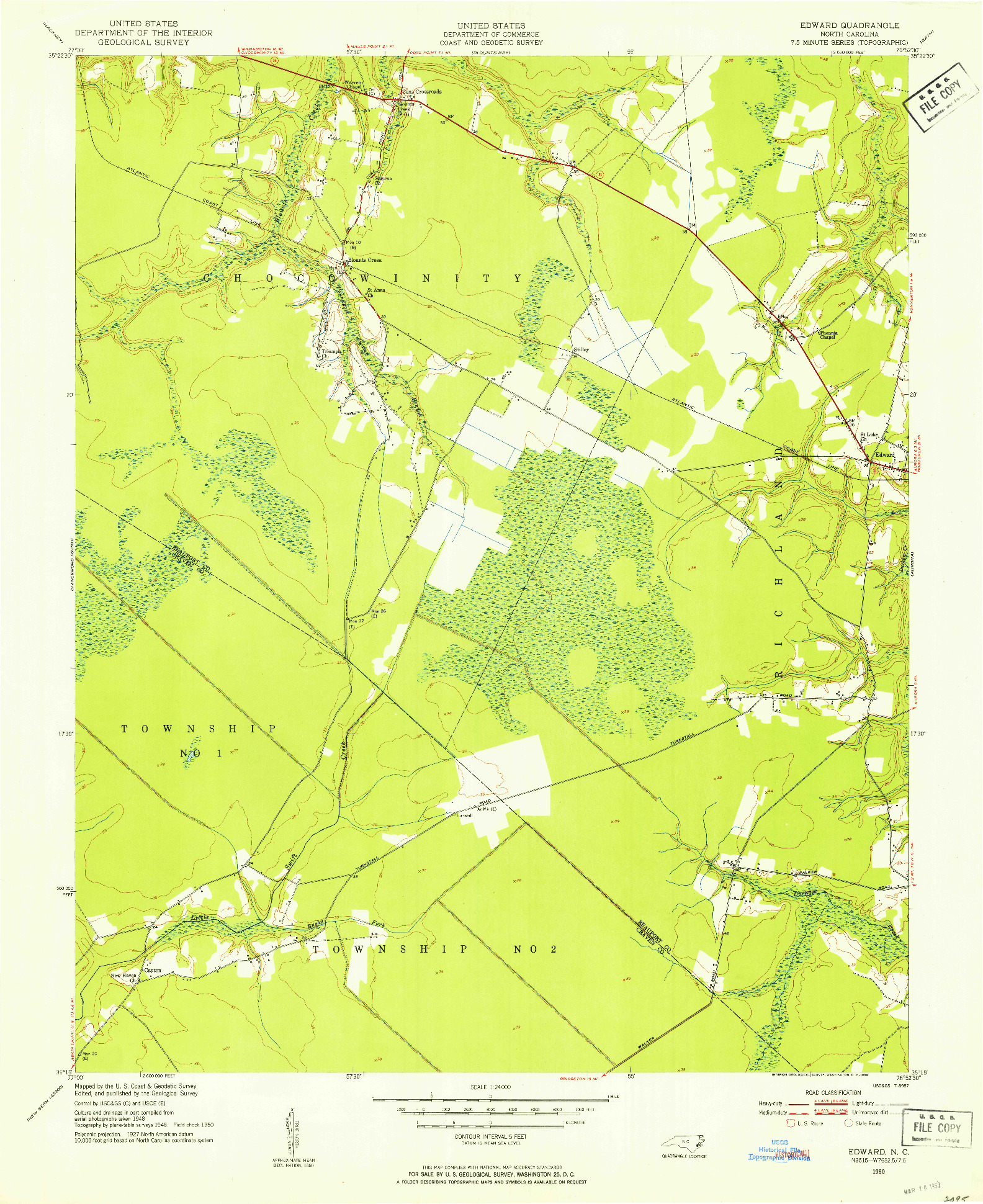 USGS 1:24000-SCALE QUADRANGLE FOR EDWARD, NC 1950