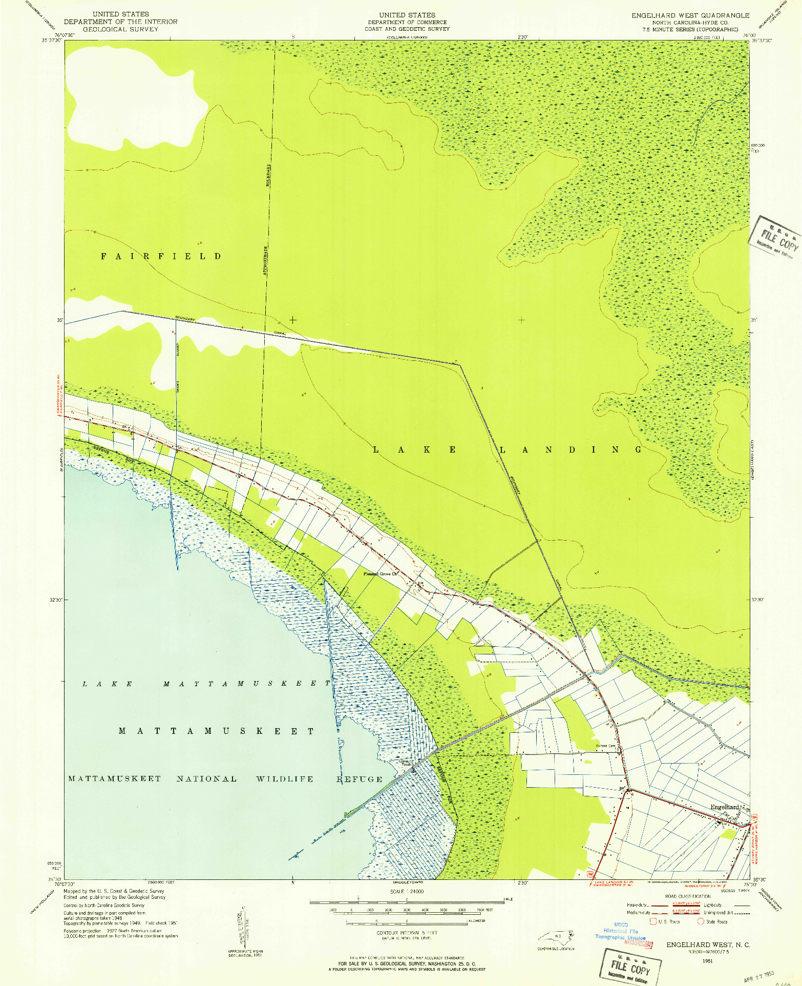 USGS 1:24000-SCALE QUADRANGLE FOR ENGELHARD WEST, NC 1951