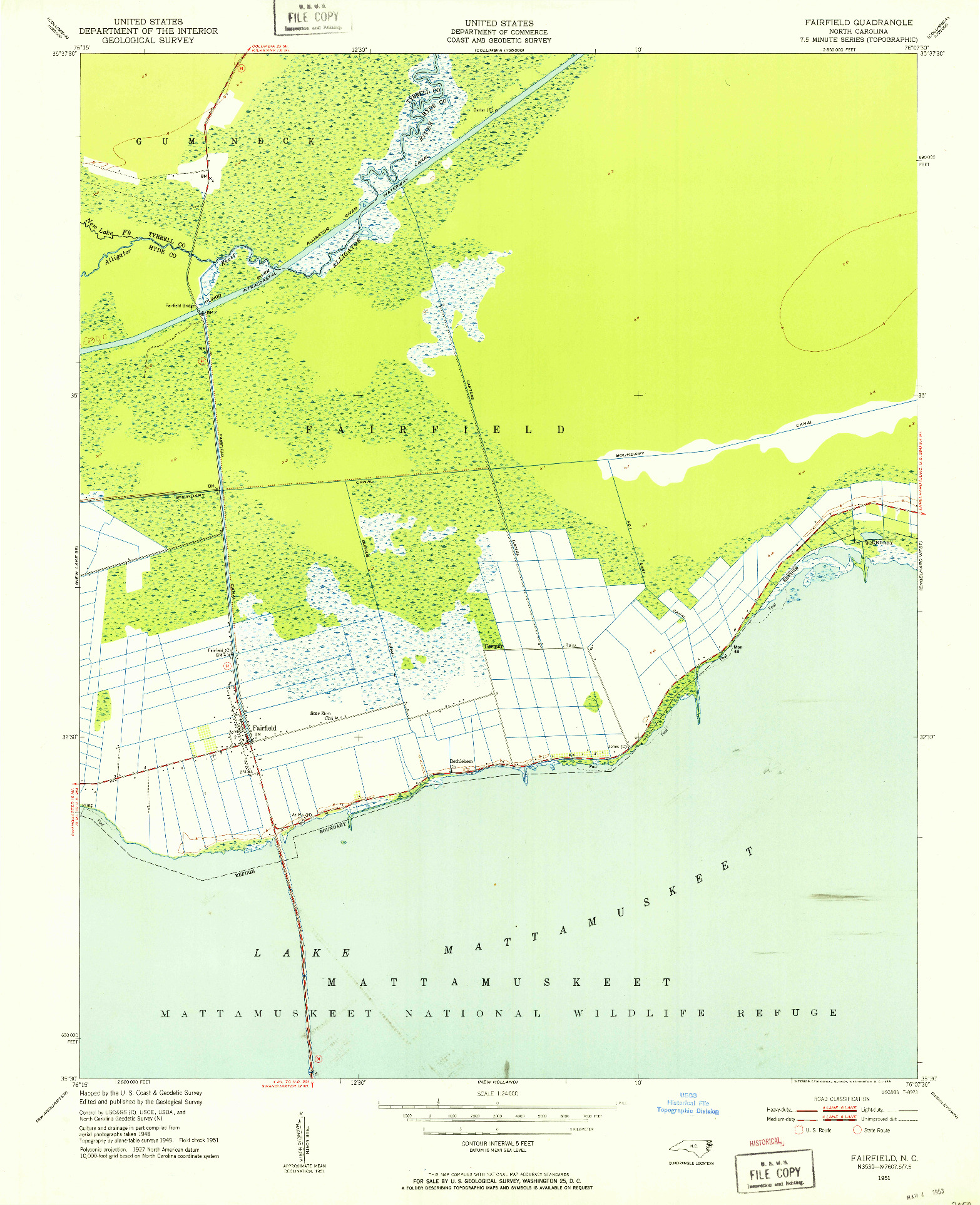 USGS 1:24000-SCALE QUADRANGLE FOR FAIRFIELD, NC 1951