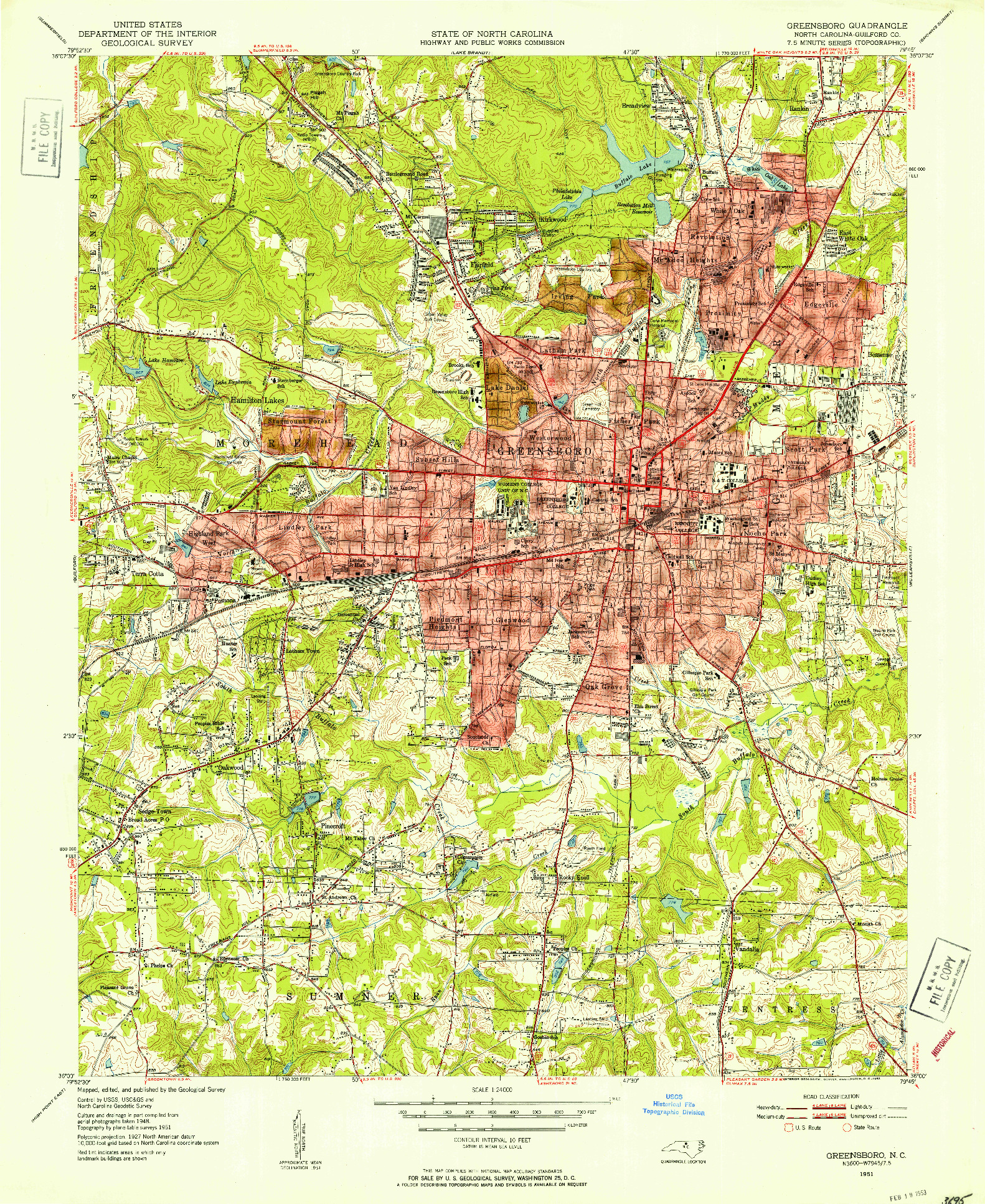 USGS 1:24000-SCALE QUADRANGLE FOR GREENSBORO, NC 1951