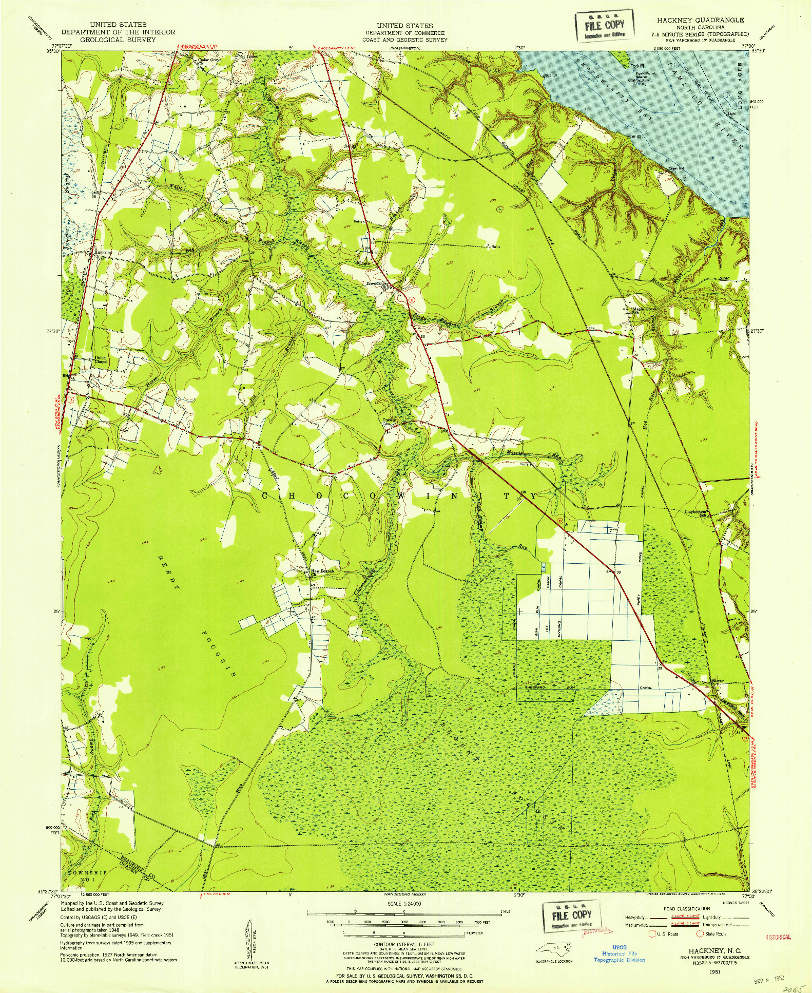 USGS 1:24000-SCALE QUADRANGLE FOR HACKNEY, NC 1951