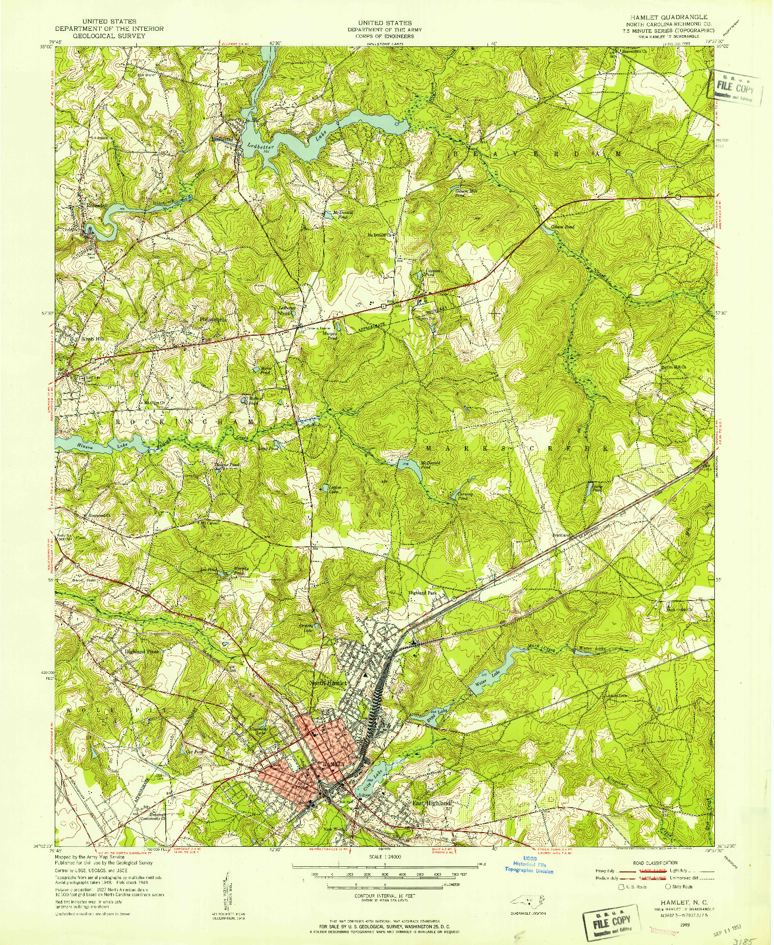 USGS 1:24000-SCALE QUADRANGLE FOR HAMLET, NC 1949