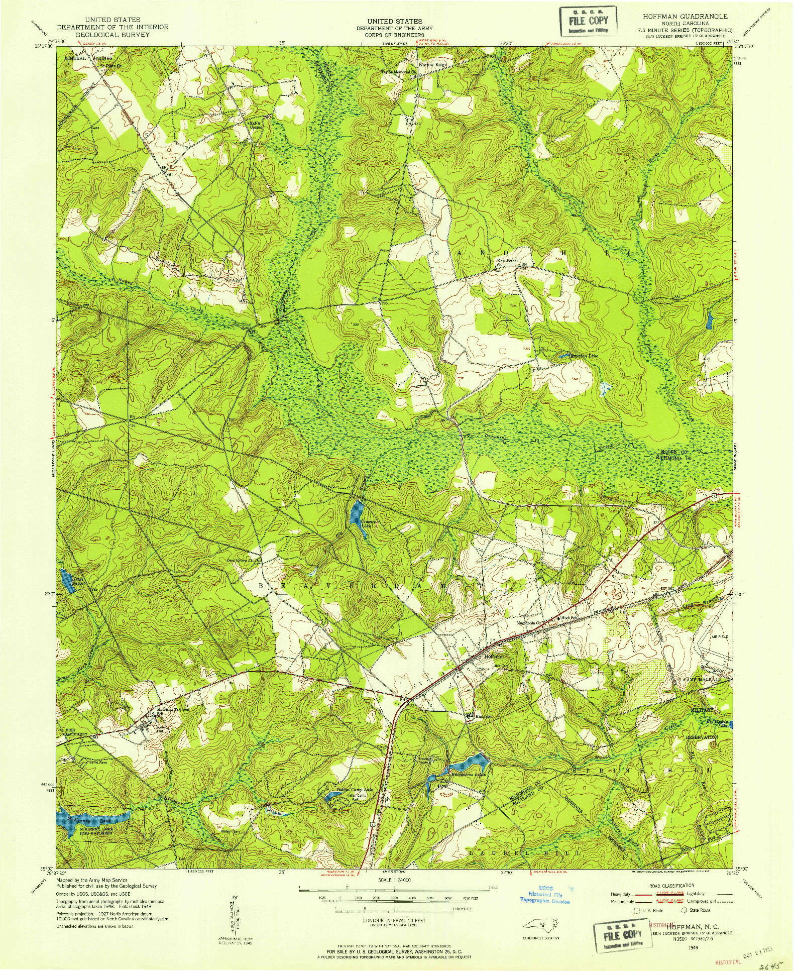 USGS 1:24000-SCALE QUADRANGLE FOR HOFFMAN, NC 1949