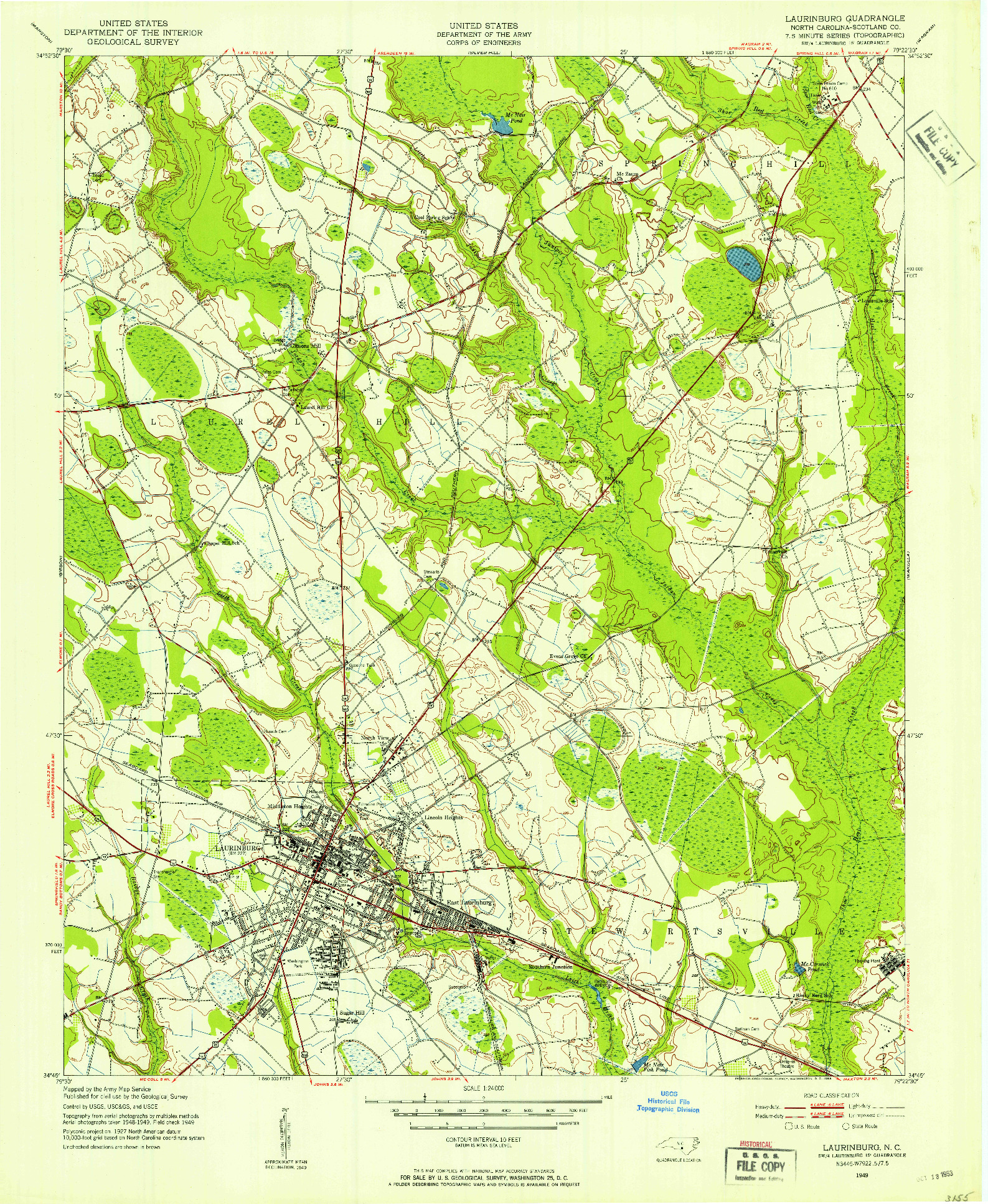 USGS 1:24000-SCALE QUADRANGLE FOR LAURINBURG, NC 1949