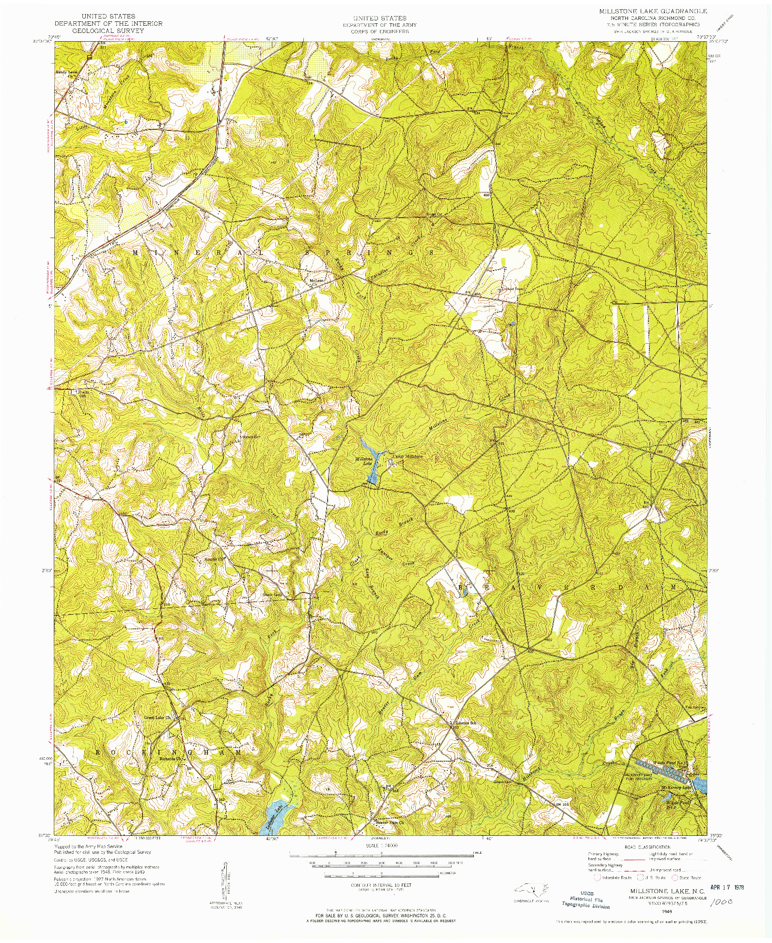 USGS 1:24000-SCALE QUADRANGLE FOR MILLSTONE LAKE, NC 1949