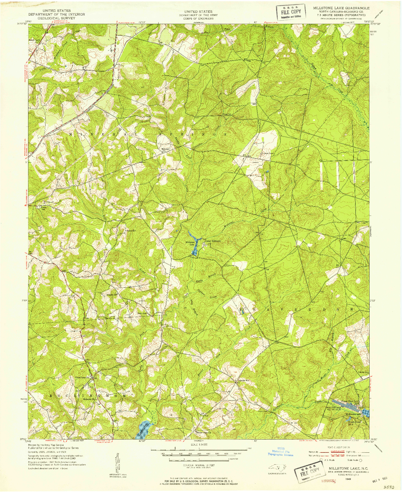 USGS 1:24000-SCALE QUADRANGLE FOR MILLSTONE LAKE, NC 1949