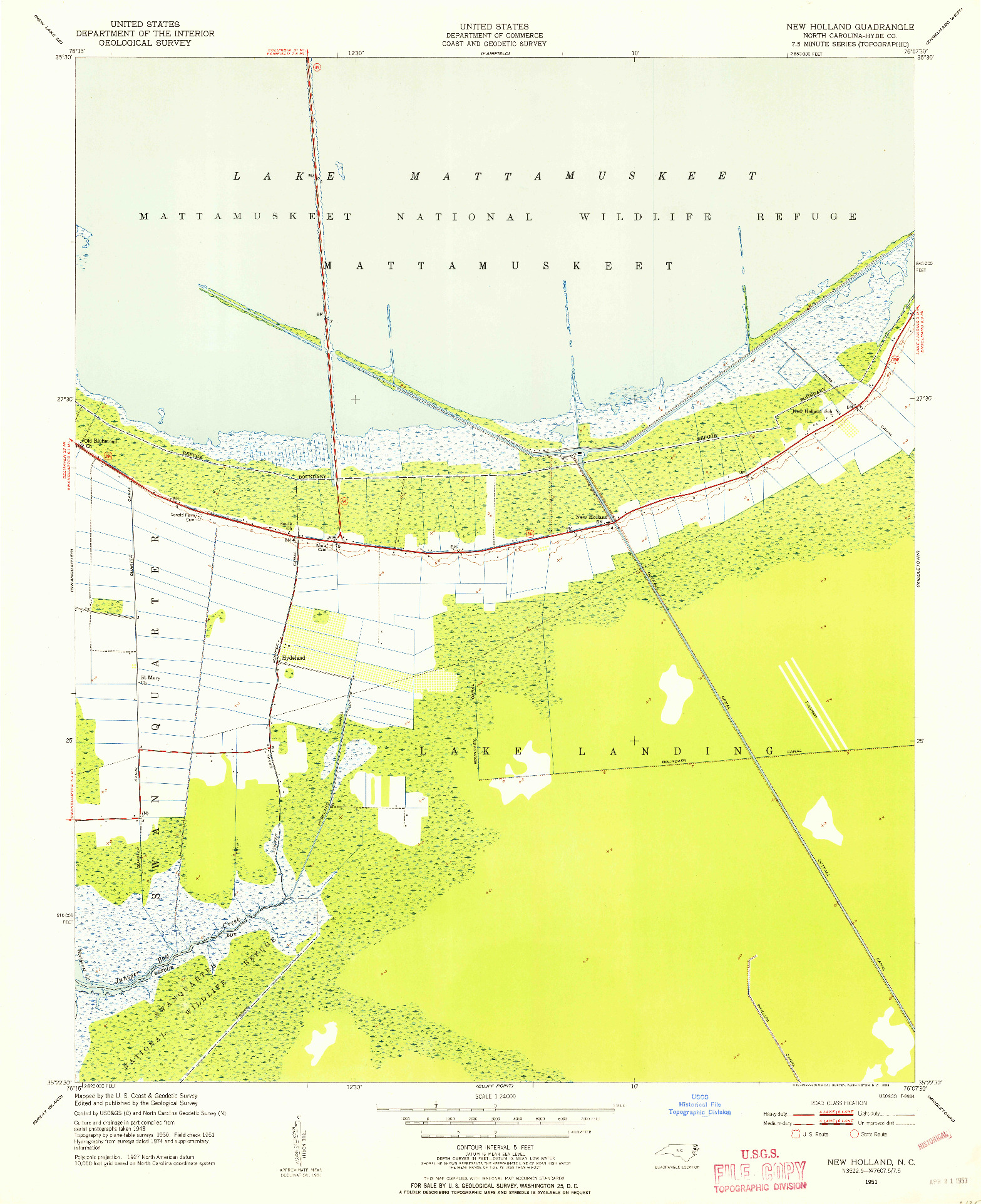 USGS 1:24000-SCALE QUADRANGLE FOR NEW HOLLAND, NC 1951