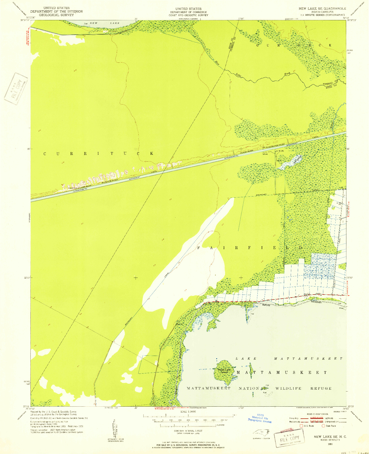 USGS 1:24000-SCALE QUADRANGLE FOR NEW LAKE SE, NC 1951