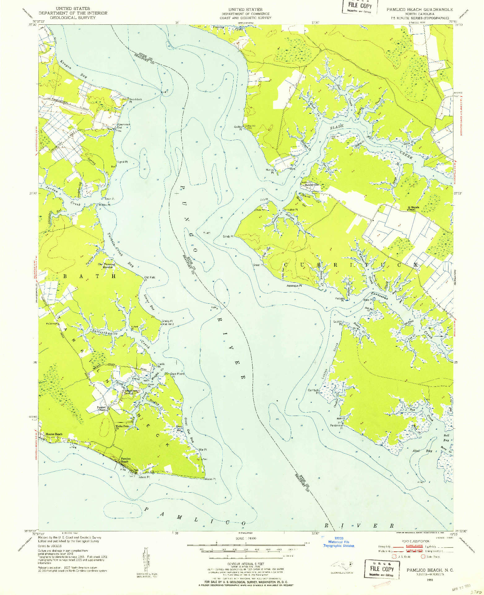 USGS 1:24000-SCALE QUADRANGLE FOR PAMLICO BEACH, NC 1951