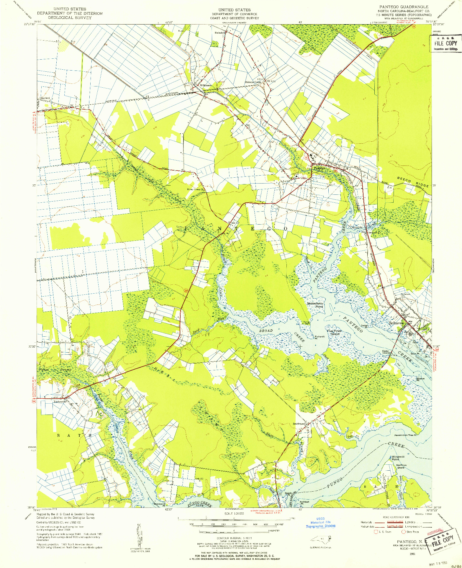 USGS 1:24000-SCALE QUADRANGLE FOR PANTEGO, NC 1951