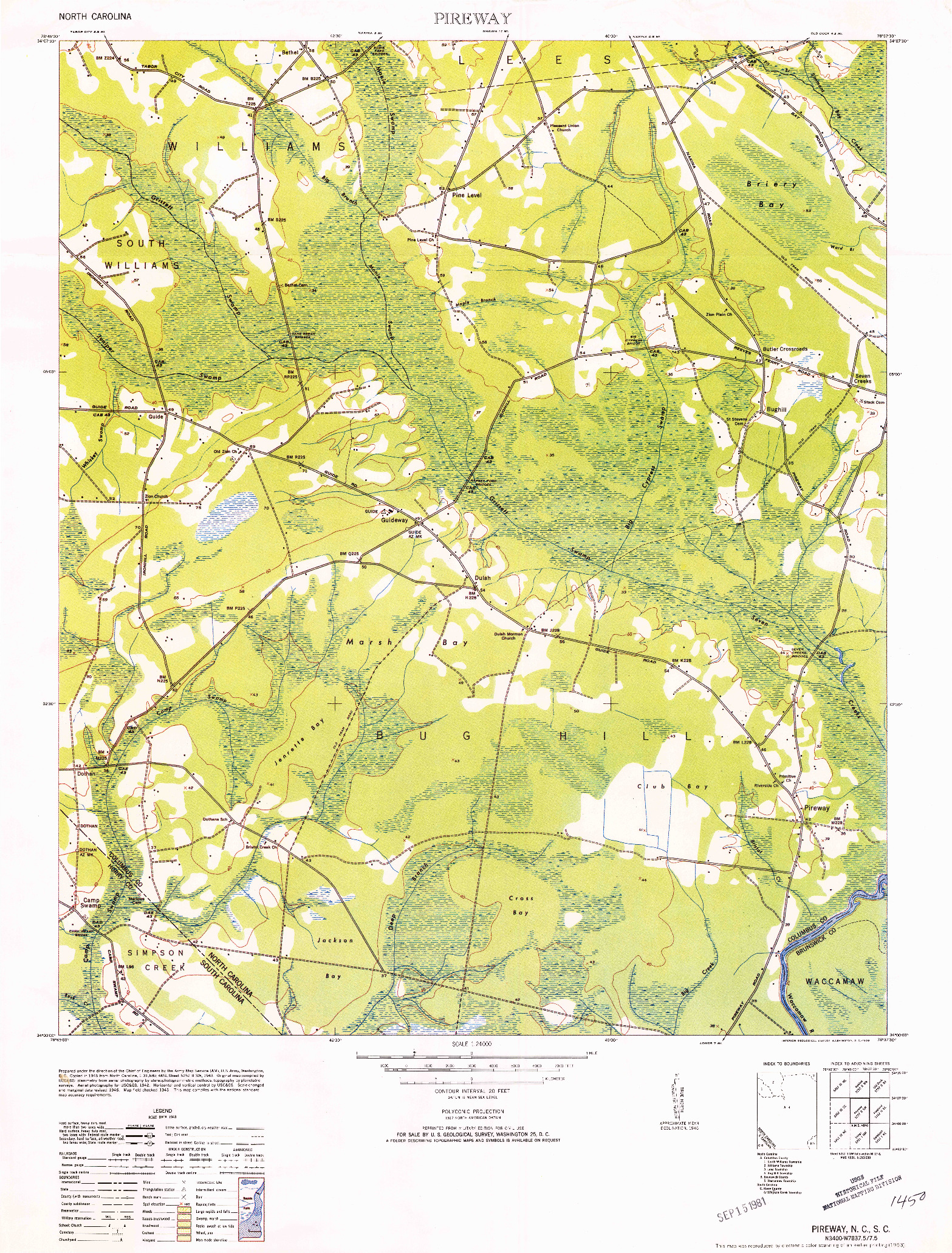 USGS 1:24000-SCALE QUADRANGLE FOR PIREWAY, NC 1953